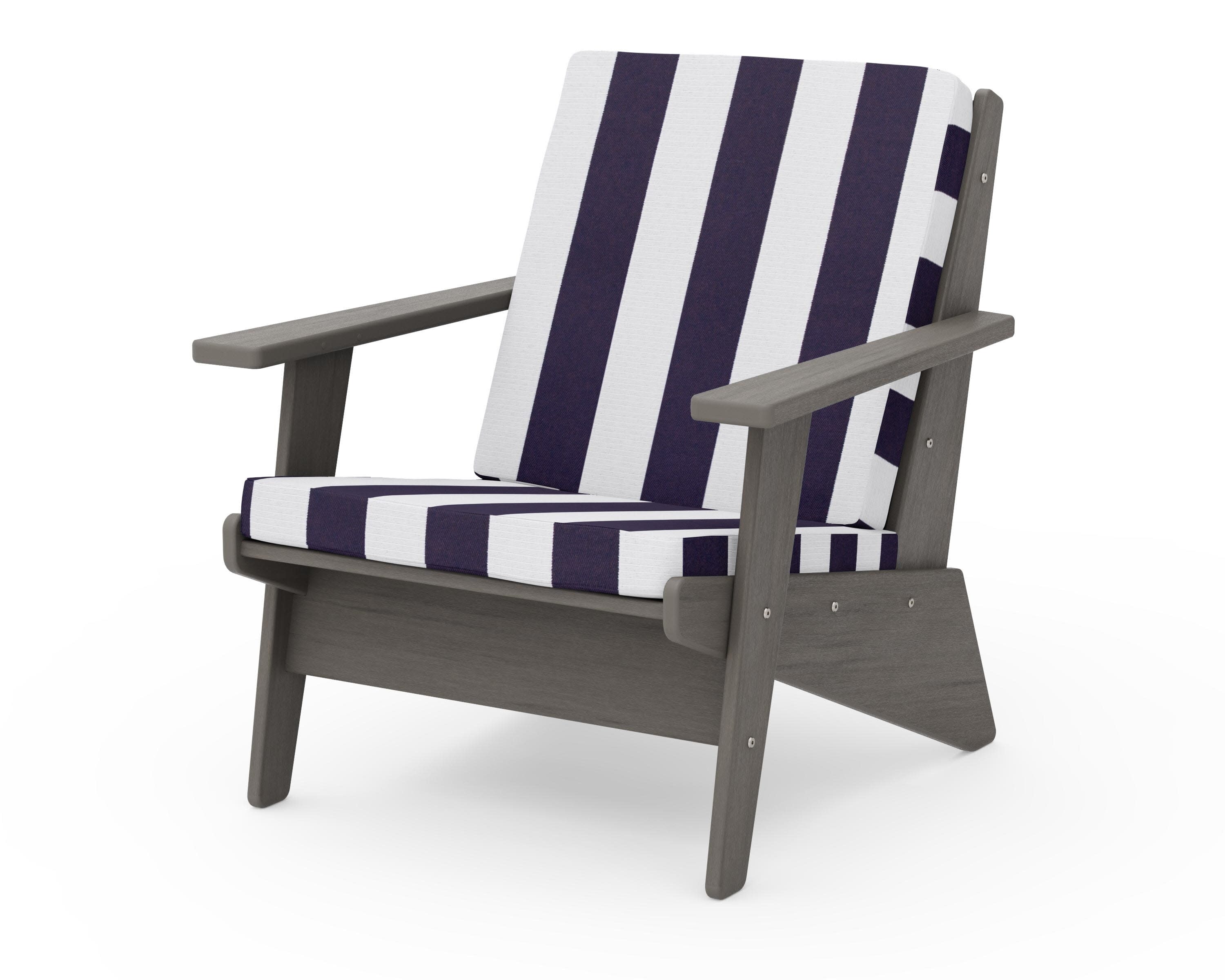 Riviera Modern Lounge Chair in Driftwood / Cabana Stripe Navy