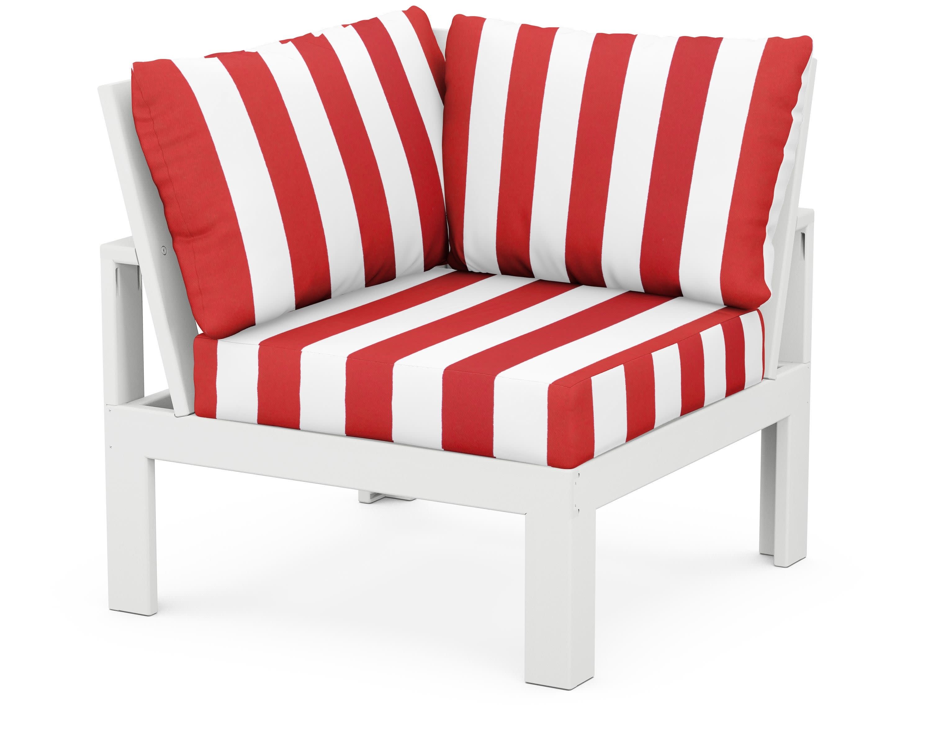 Modular Corner Chair in White / Cabana Stripe Crimson