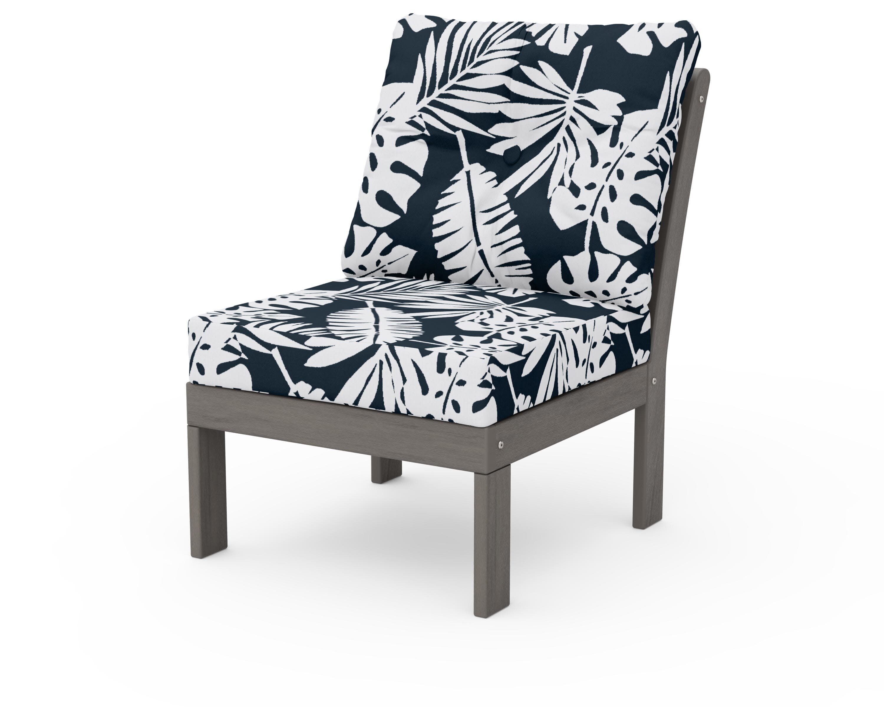 Vineyard Modular Armless Chair in Driftwood / Leaf Marine Indigo