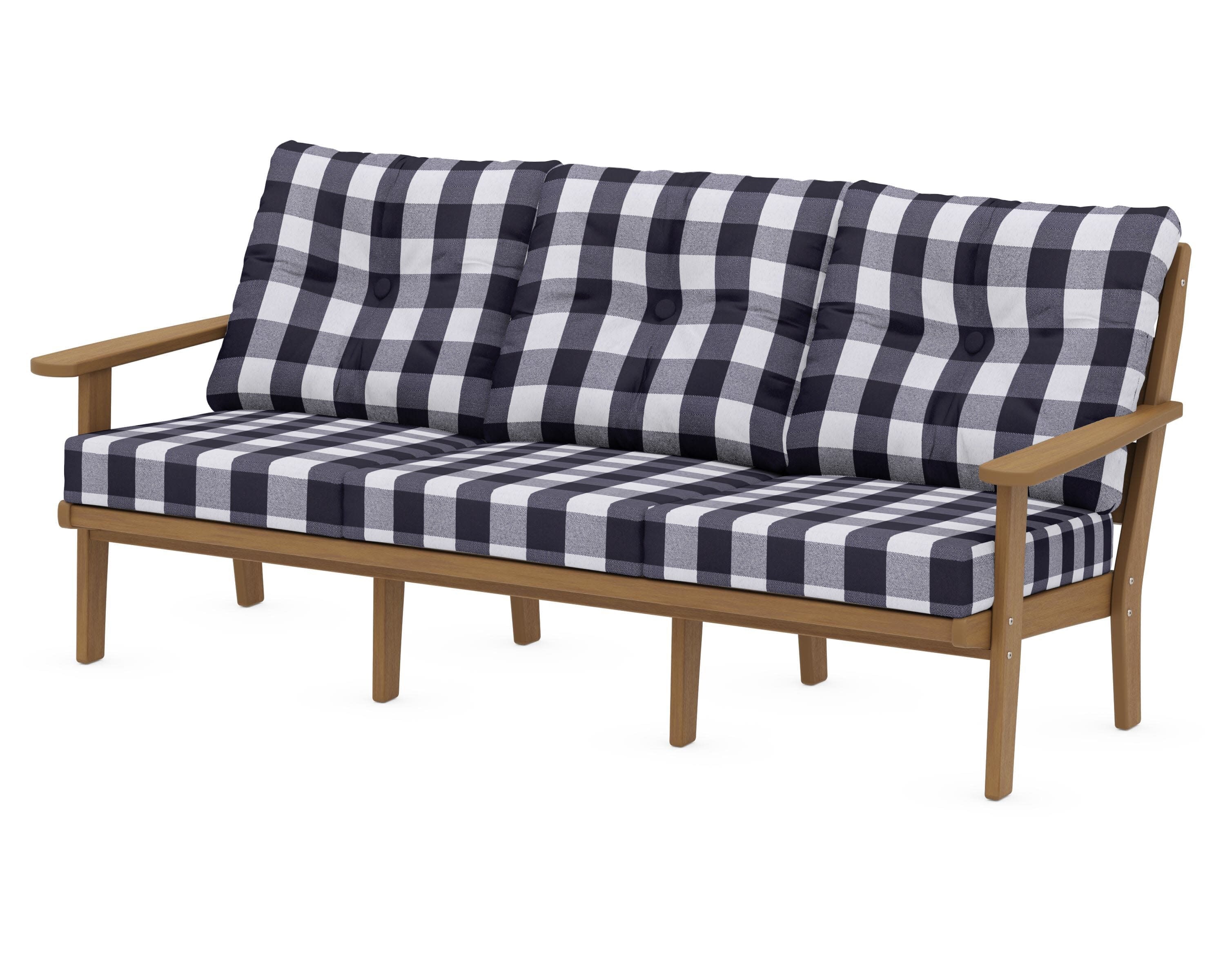 Lakeside Deep Seating Sofa in Natural / Buffalo Plaid Navy