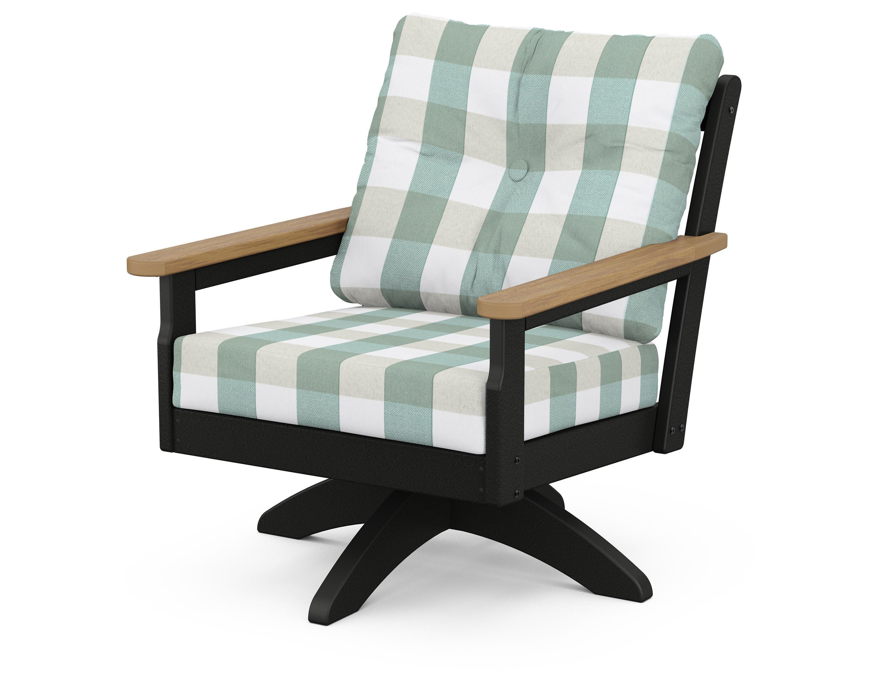 Vineyard Deep Seating Swivel Chair in Black / Natural / Buffalo Plaid Glacier Spa