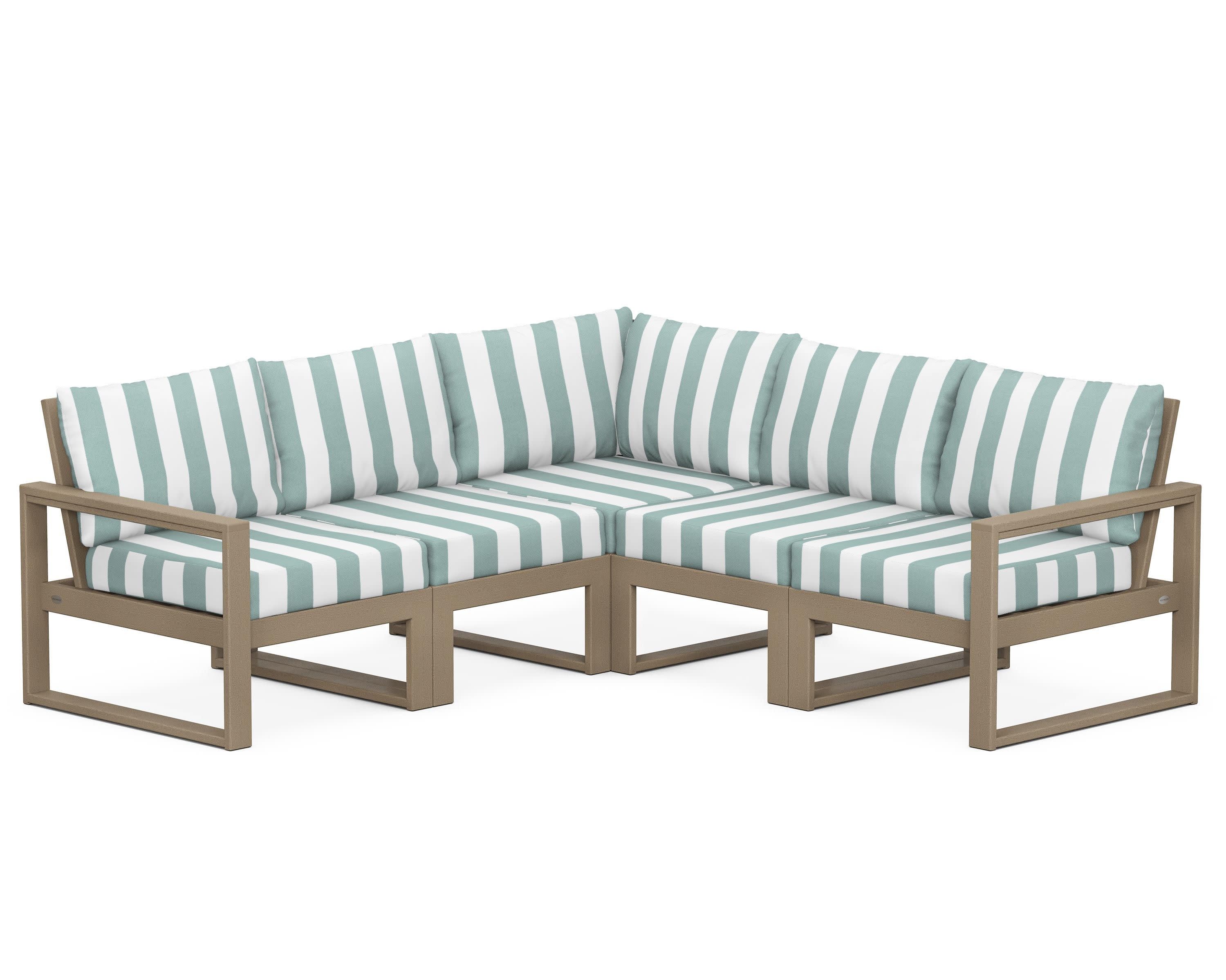 EDGE 5-Piece Modular Deep Seating Set in Vintage Sahara / Cabana Stripe Glacier Spa