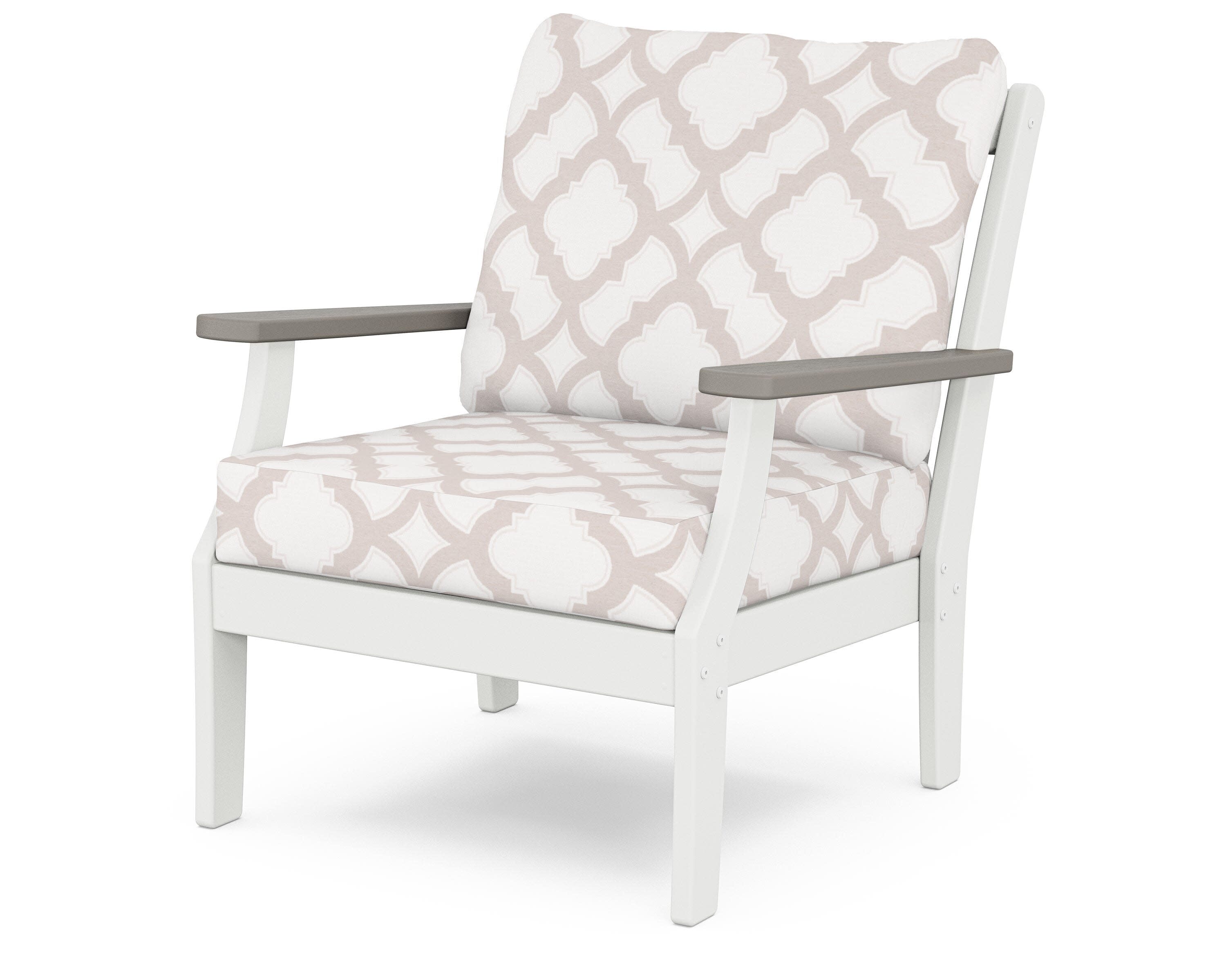 Braxton Deep Seating Chair in White / Driftwood / Trellis Dune Burlap