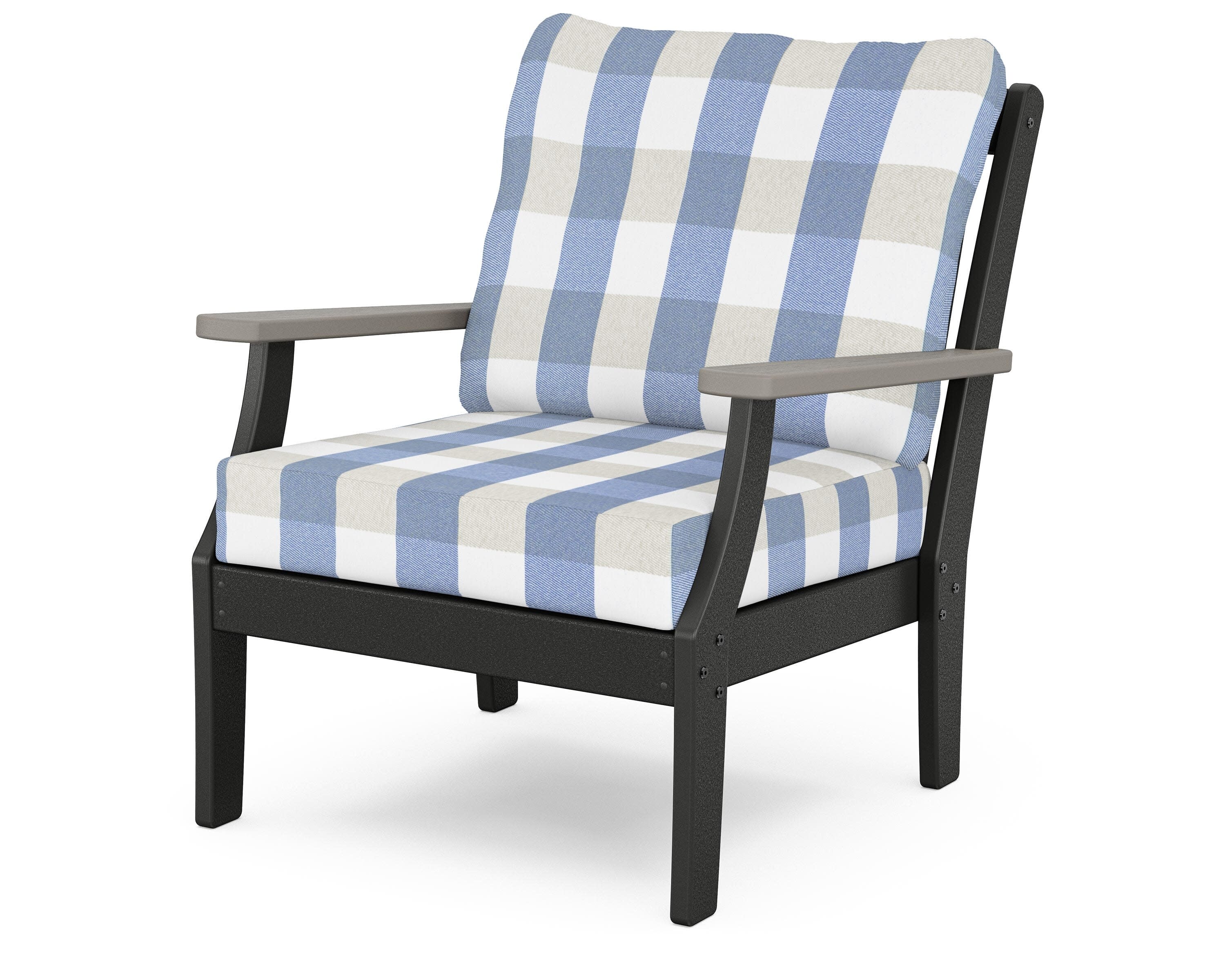 Braxton Deep Seating Chair in Black / Driftwood / Buffalo Plaid Sky Blue
