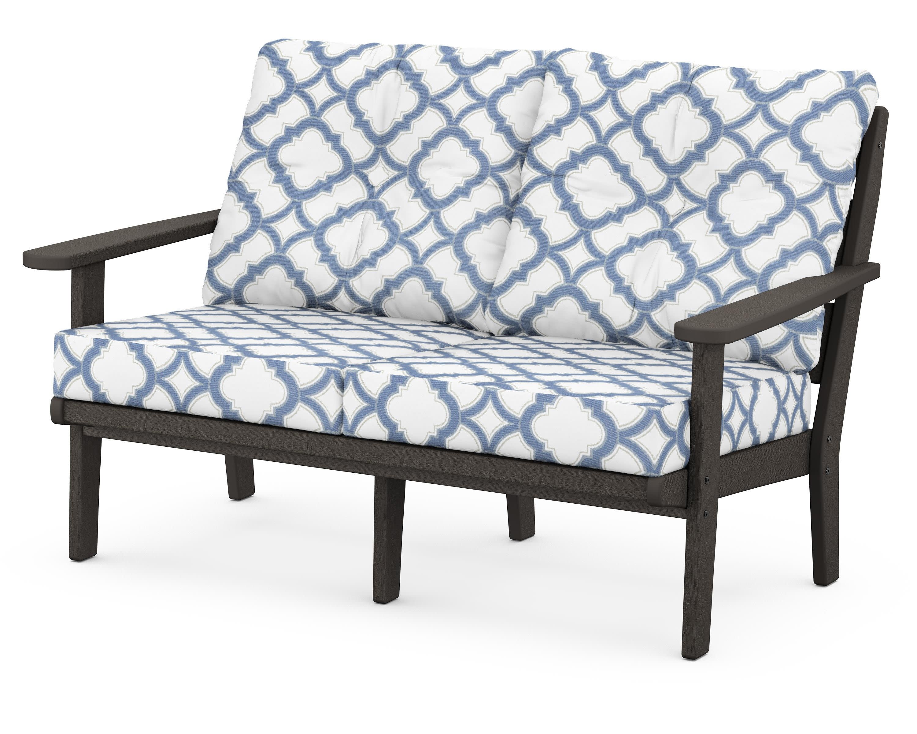 Lakeside Deep Seating Loveseat in Vintage Coffee / Trellis Sky Blue