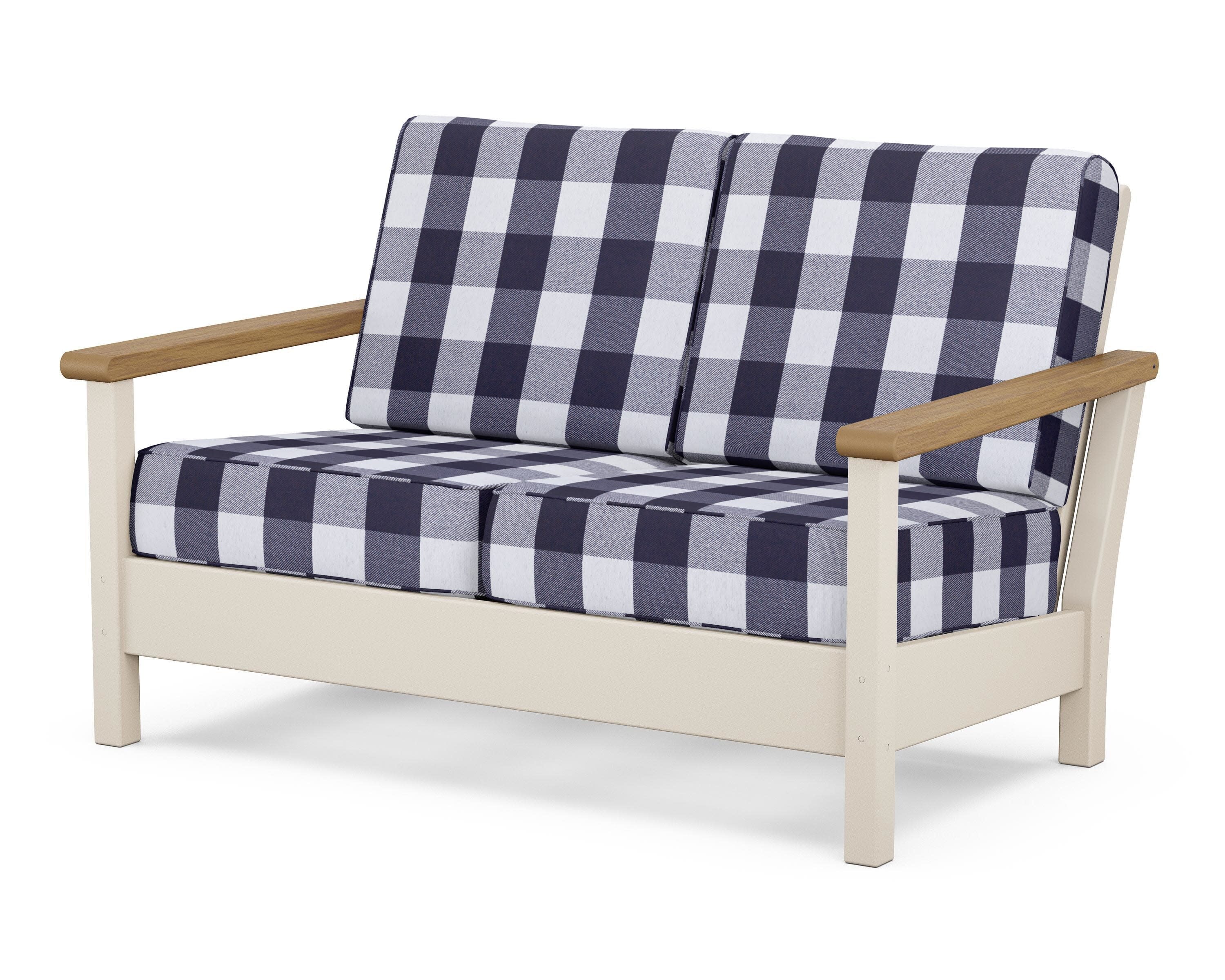 Harbour Deep Seating Loveseat in Sand / Natural / Buffalo Plaid Navy