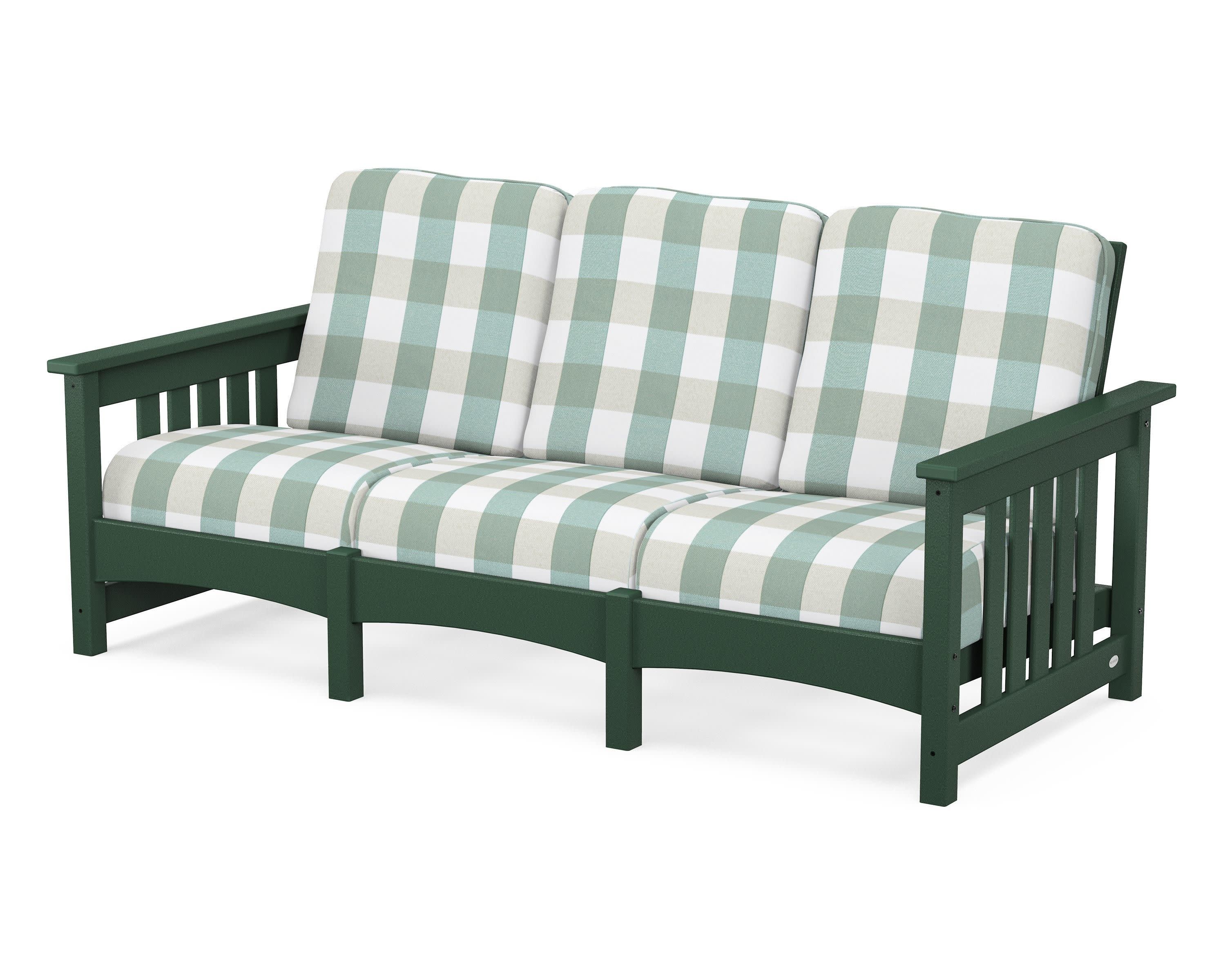 Club Mission Sofa in Green / Buffalo Plaid Glacier Spa
