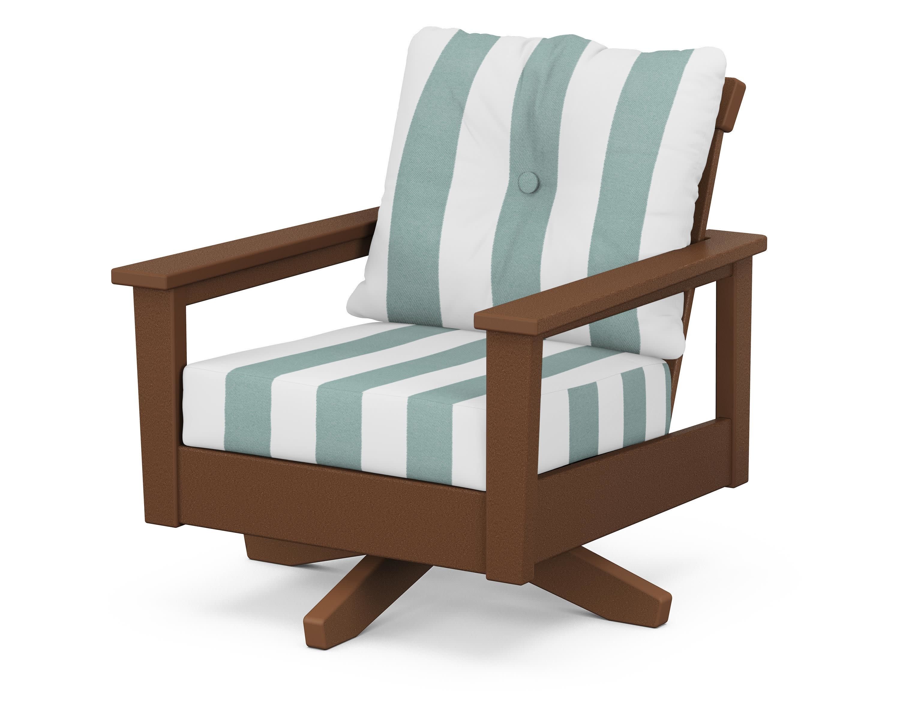 Prescott Deep Seating Swivel Chair in Teak / Cabana Stripe Glacier Spa