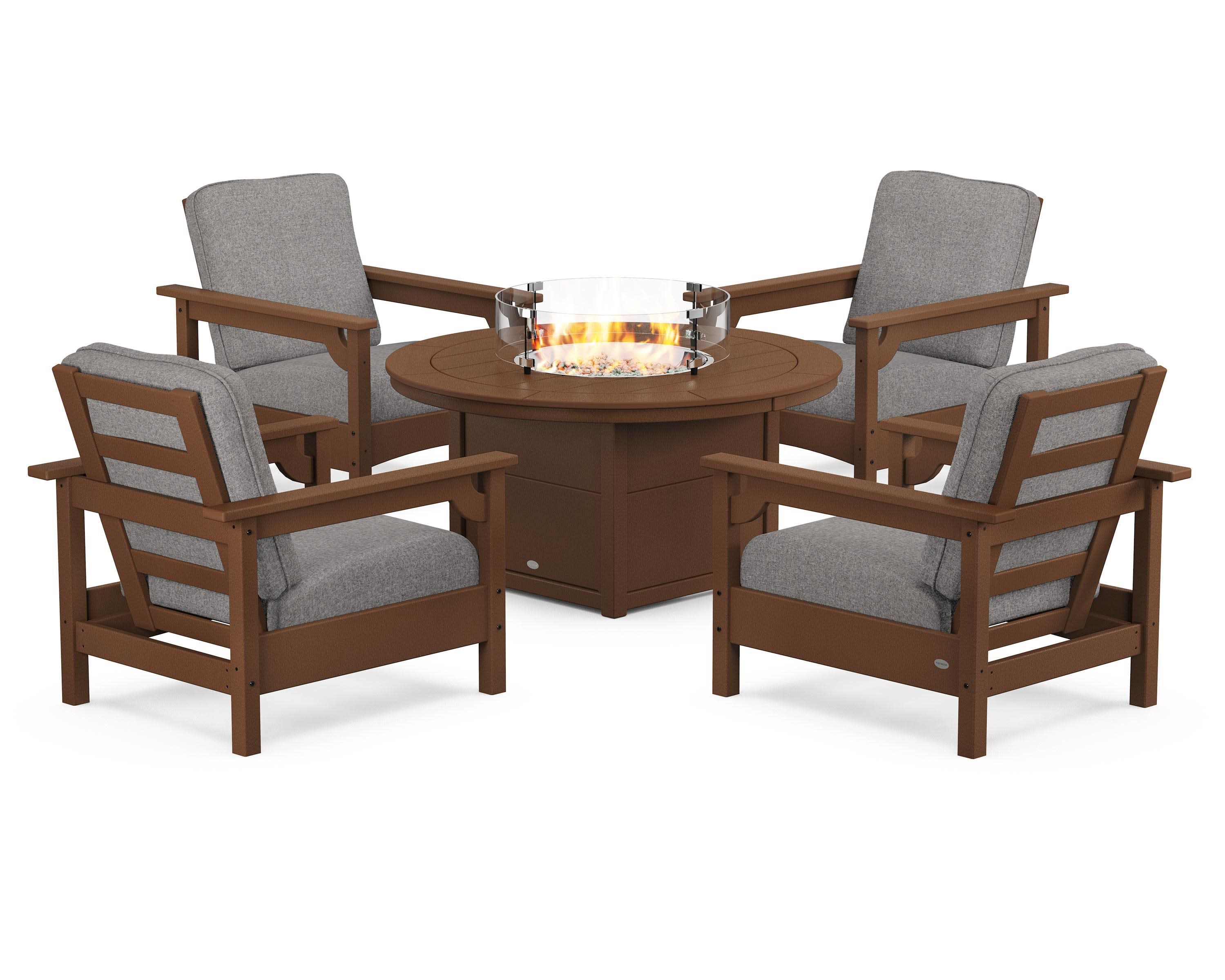 Club 5-Piece Conversation Set with Fire Pit Table in Teak / Grey Mist