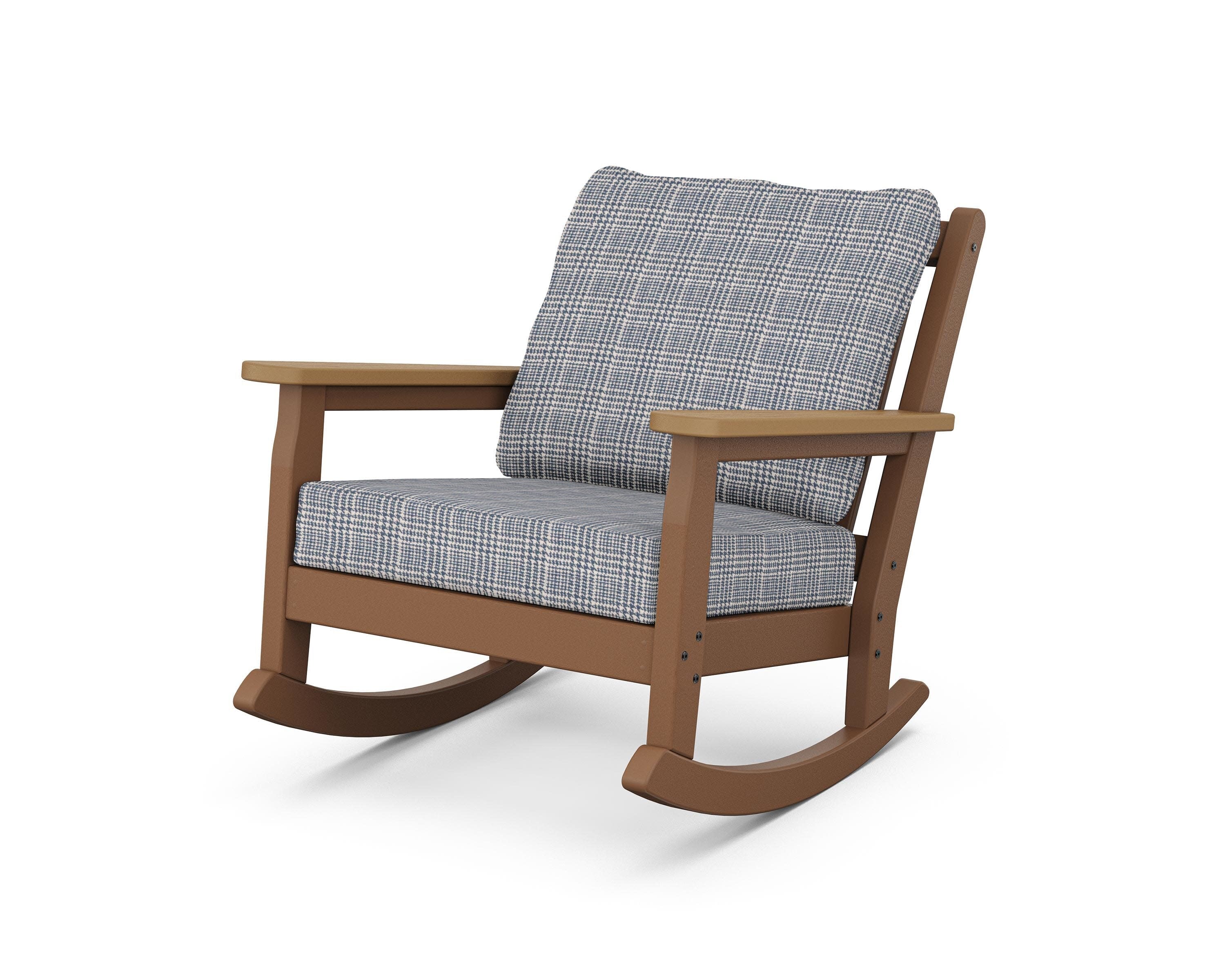 Chippendale Deep Seating Rocking Chair in Teak / Natural / Houndstooth Sky Blue