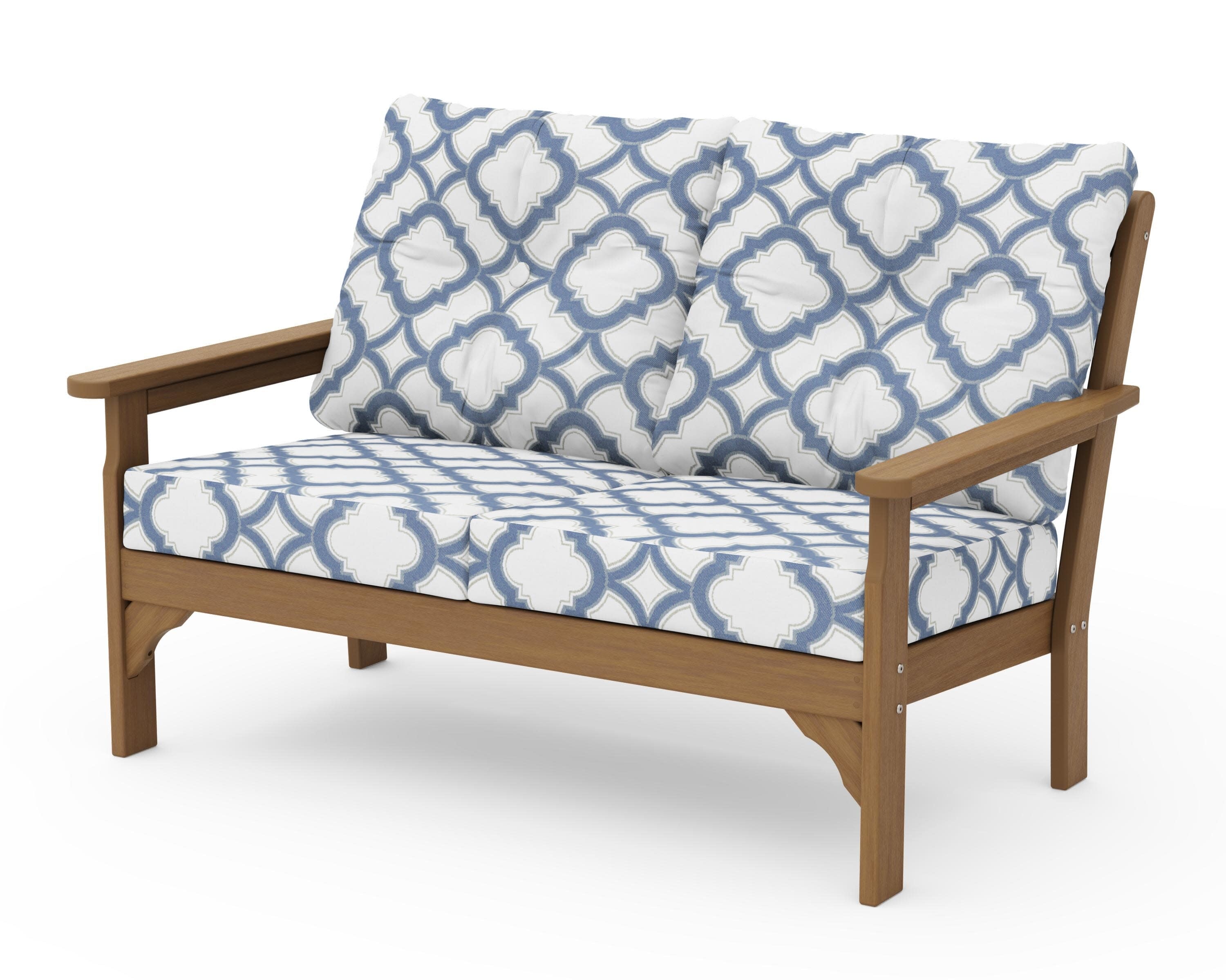 Vineyard Deep Seating Loveseat in Natural / Trellis Sky Blue