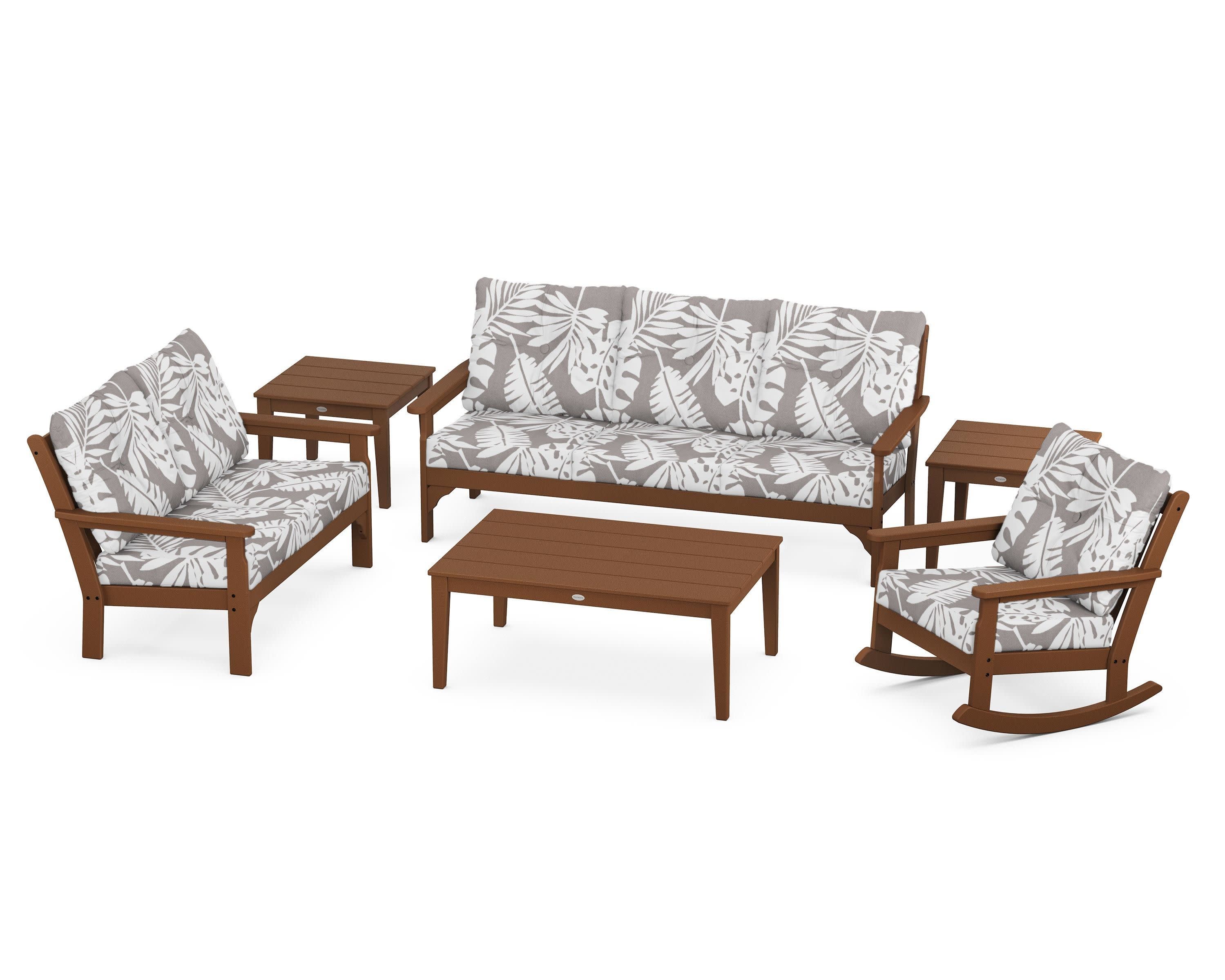 Vineyard 6-Piece Deep Seating Set in Teak / Leaf Grey Mist