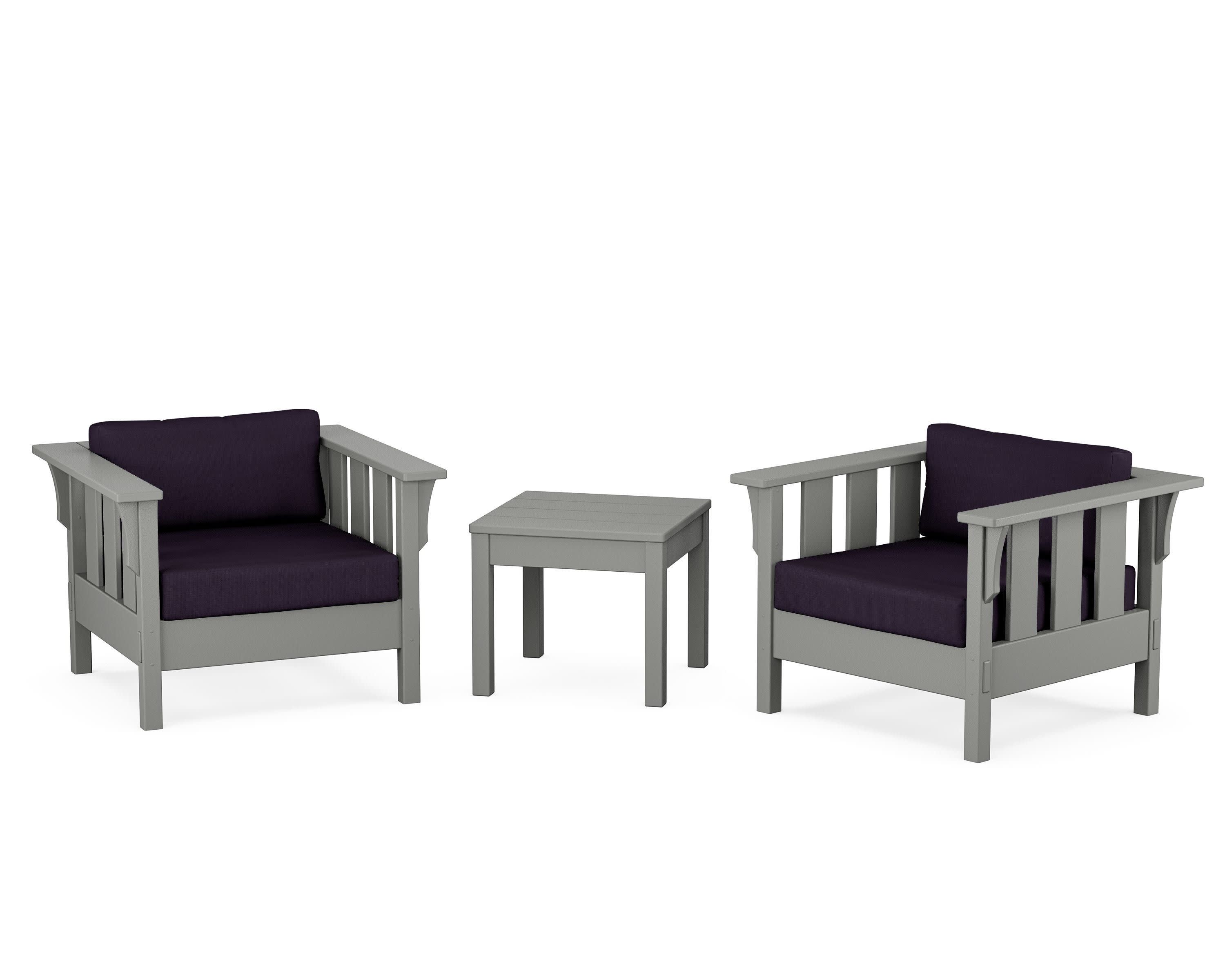 Acadia 3-Piece Deep Seating Set in Slate Grey / Navy Linen
