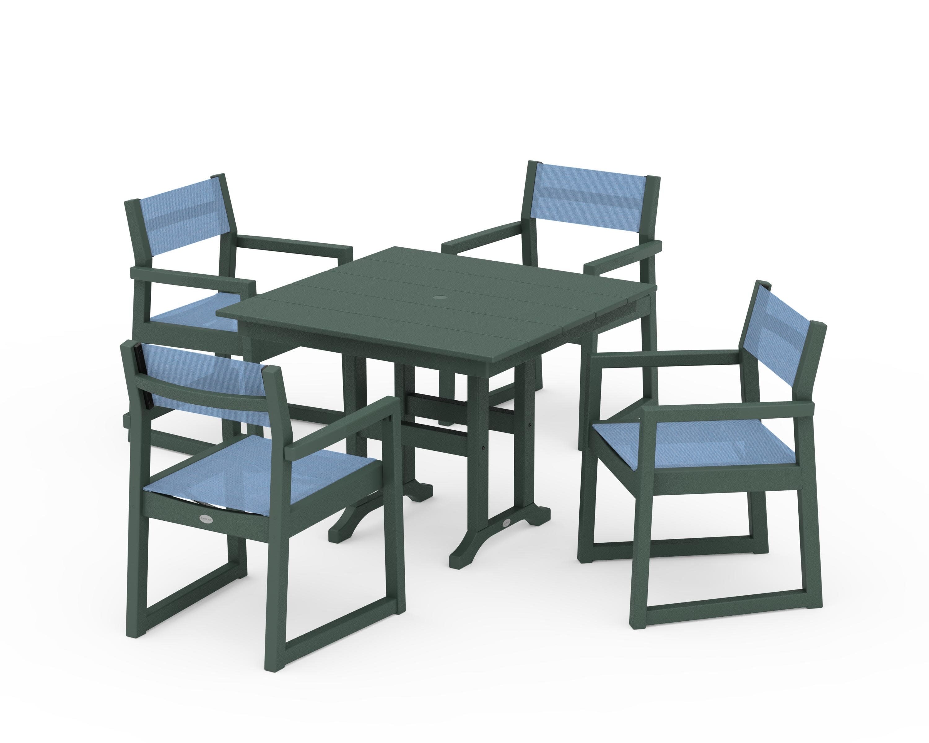 EDGE Sling Arm Chair 5-Piece Farmhouse Dining Set in Green / Poolside Sling