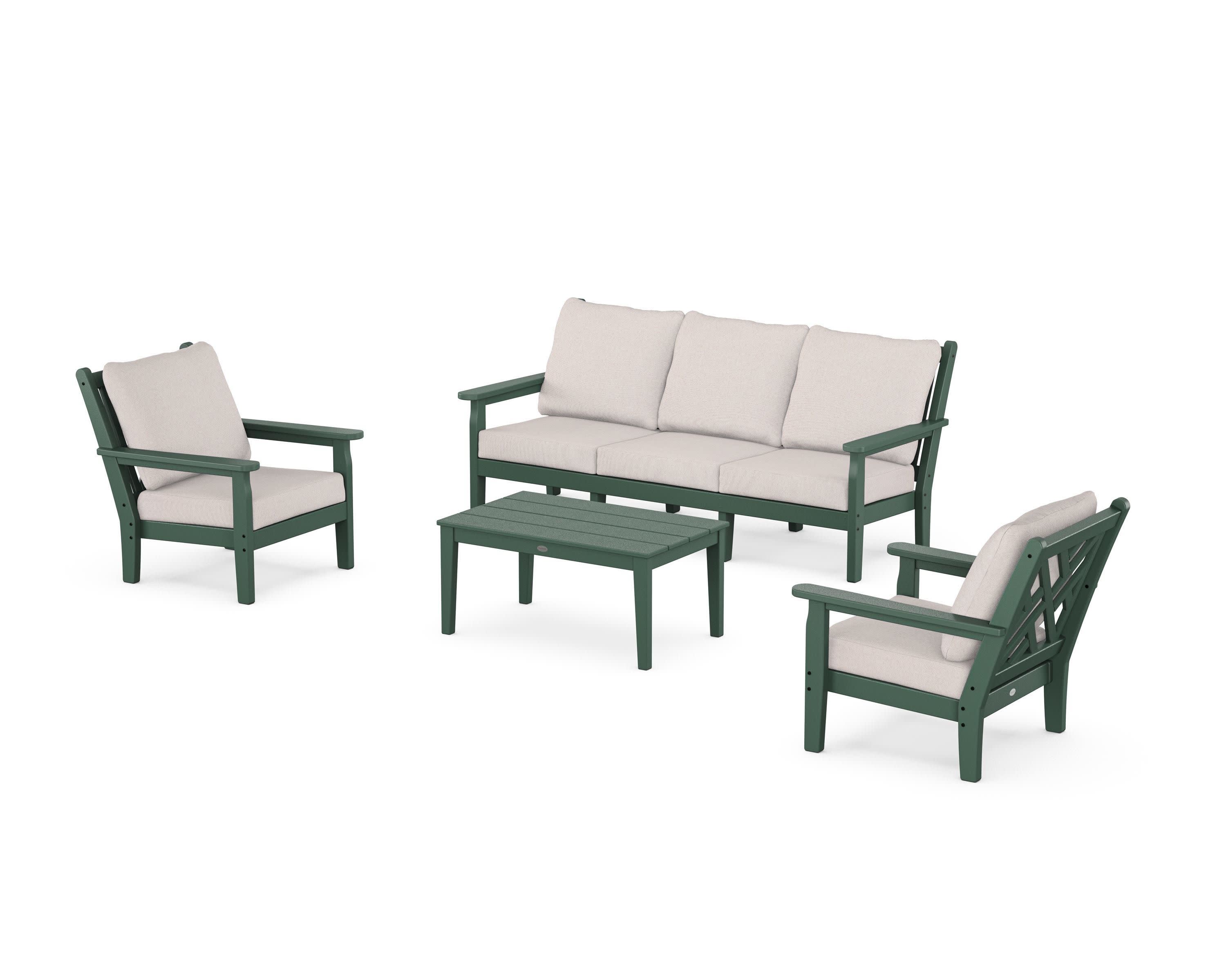Chippendale 4-Piece Deep Seating Set with Sofa in Green / Dune Burlap