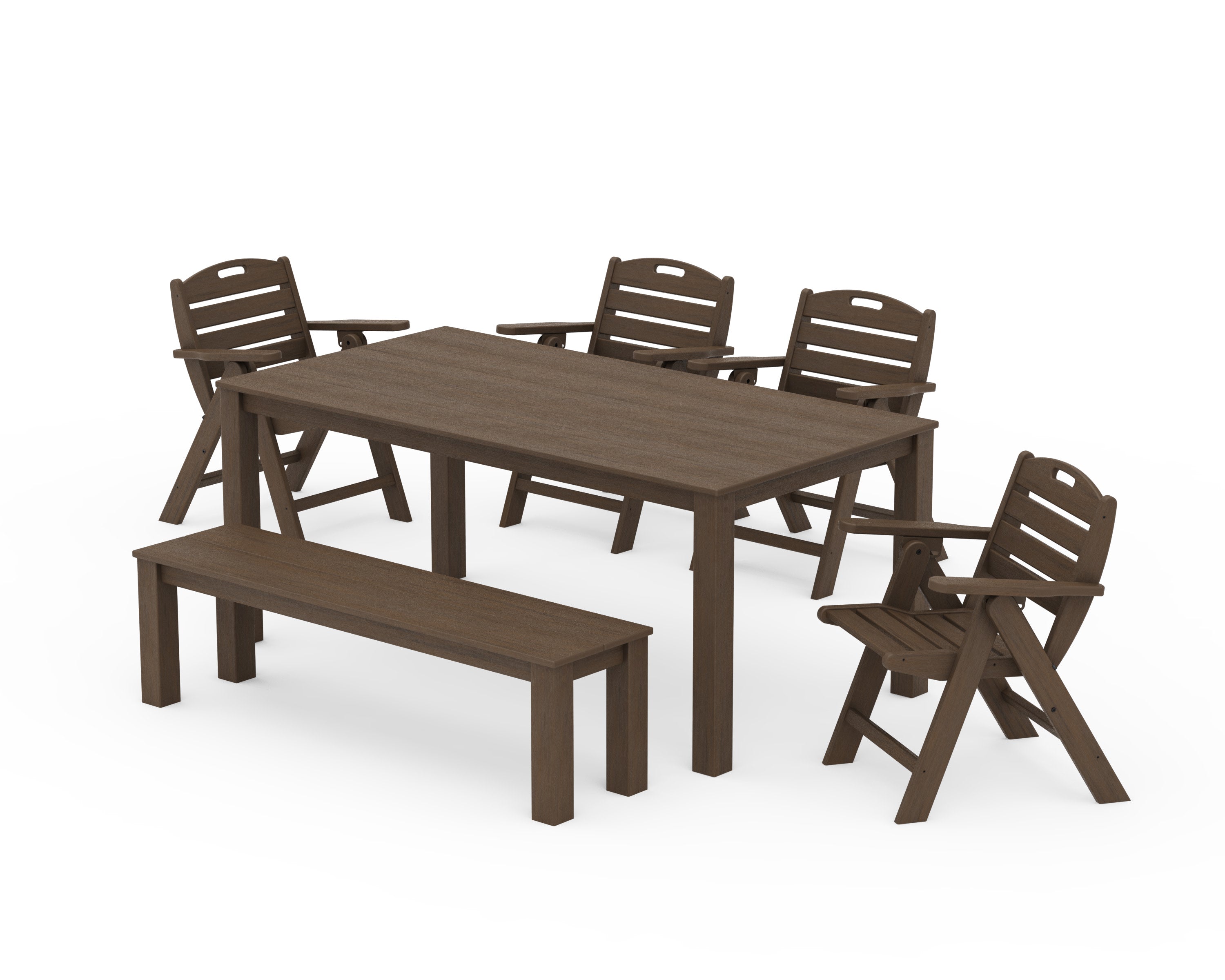 Nautical Folding Lowback Chair 6-Piece Parsons Dining Set with Bench in Kona