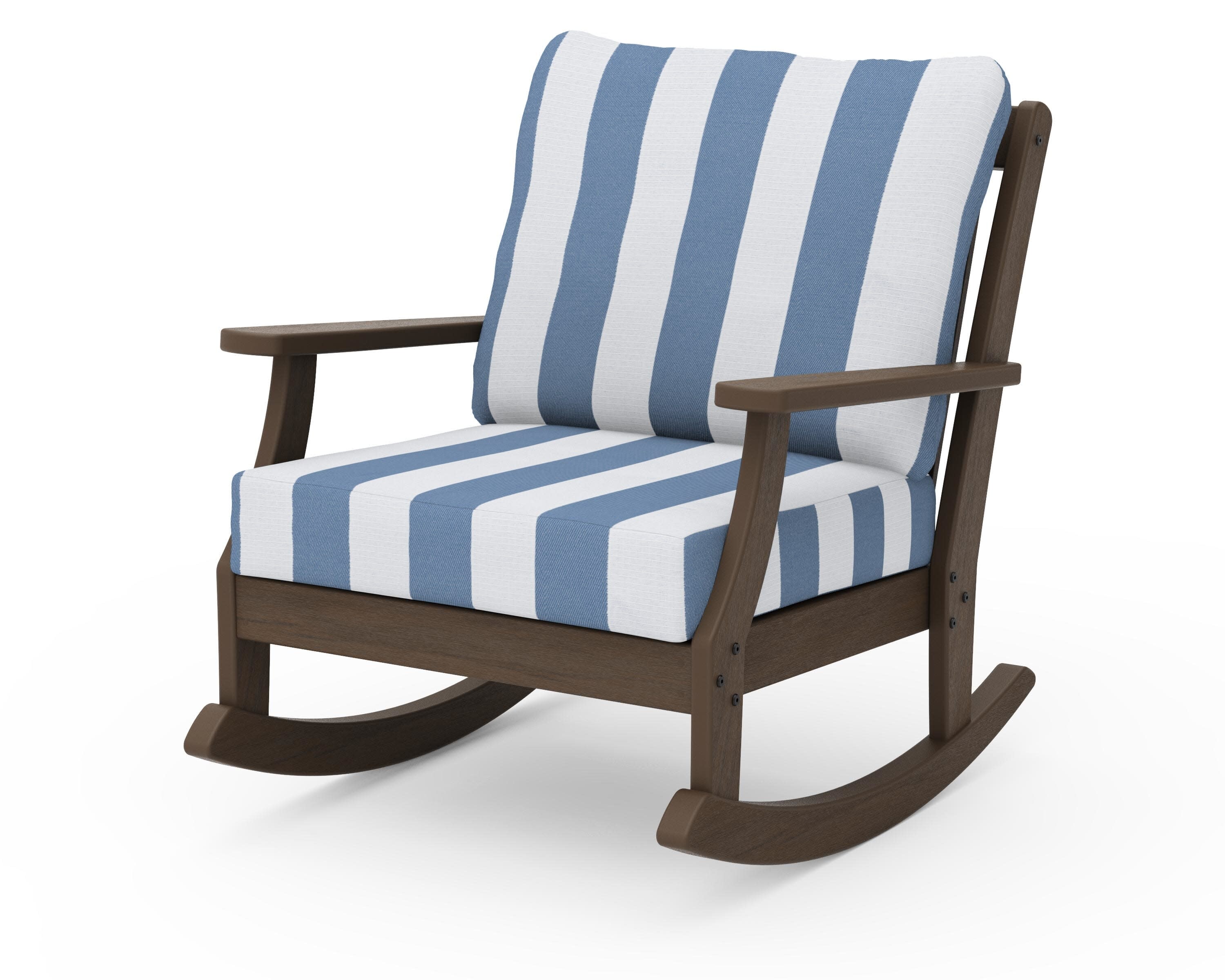 Braxton Deep Seating Rocking Chair in Kona / Cabana Stripe Sky Blue