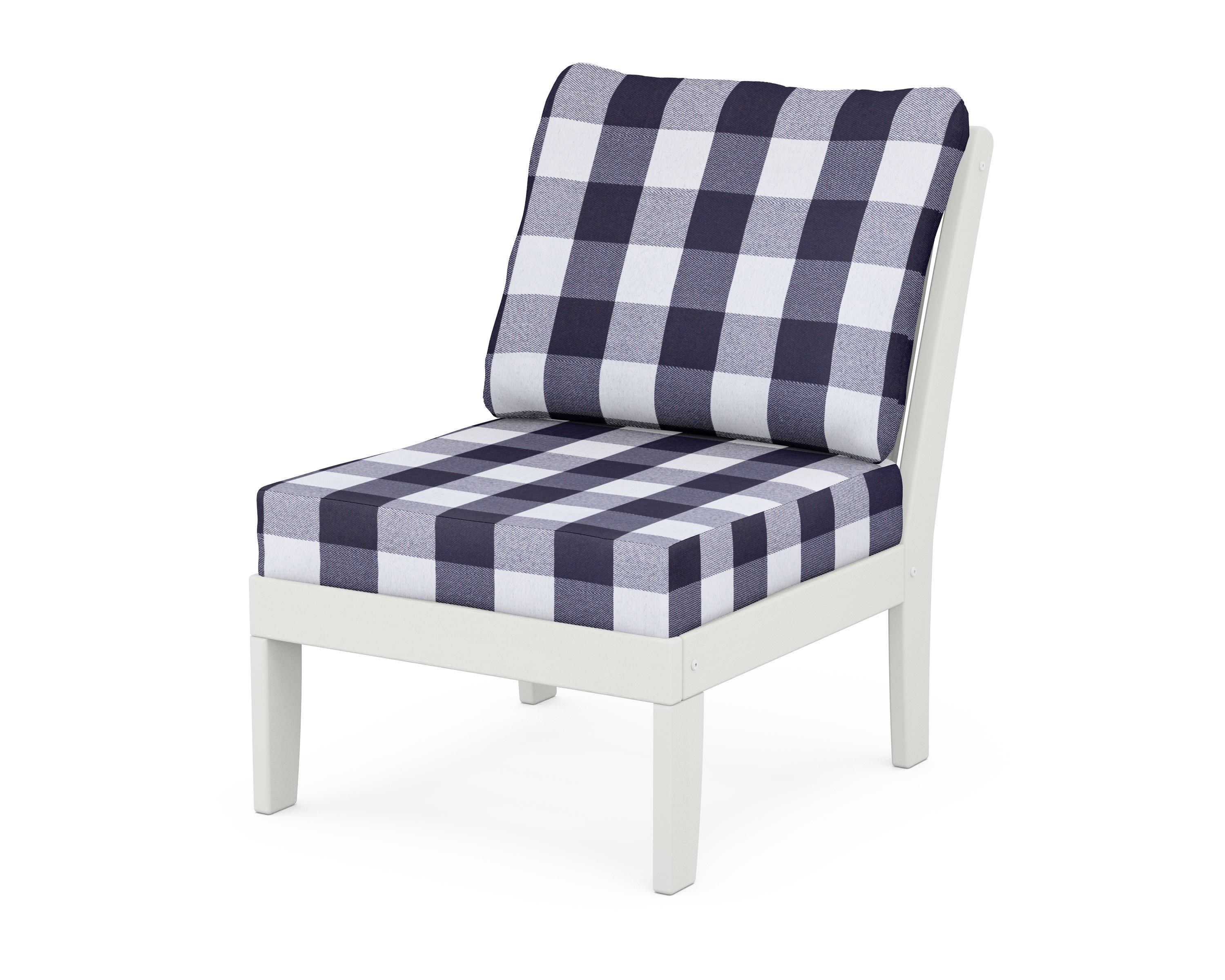 Braxton Modular Armless Chair in Vintage White / Buffalo Plaid Navy