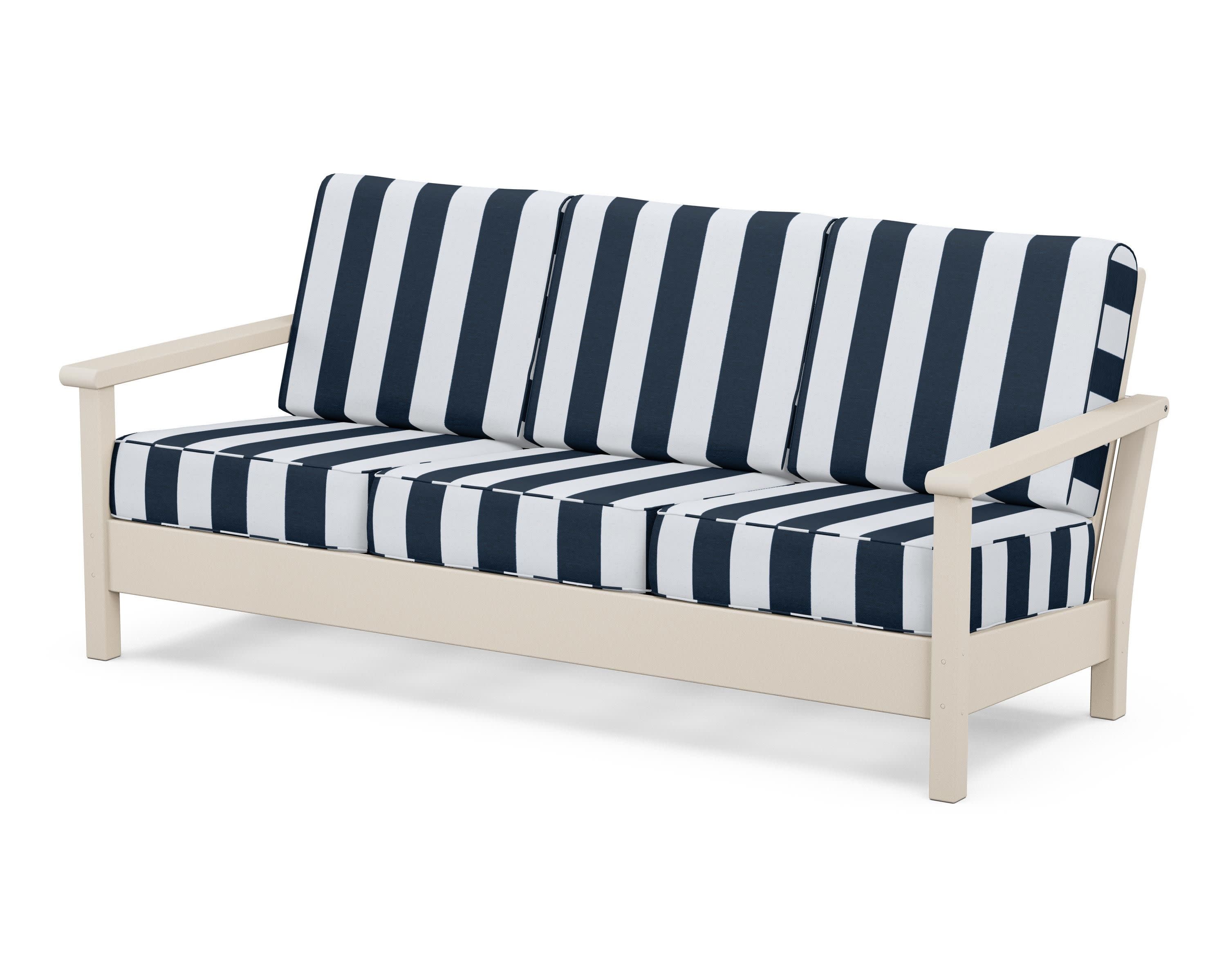 Harbour Deep Seating Sofa in Sand / Cabana Stripe Marine Indigo