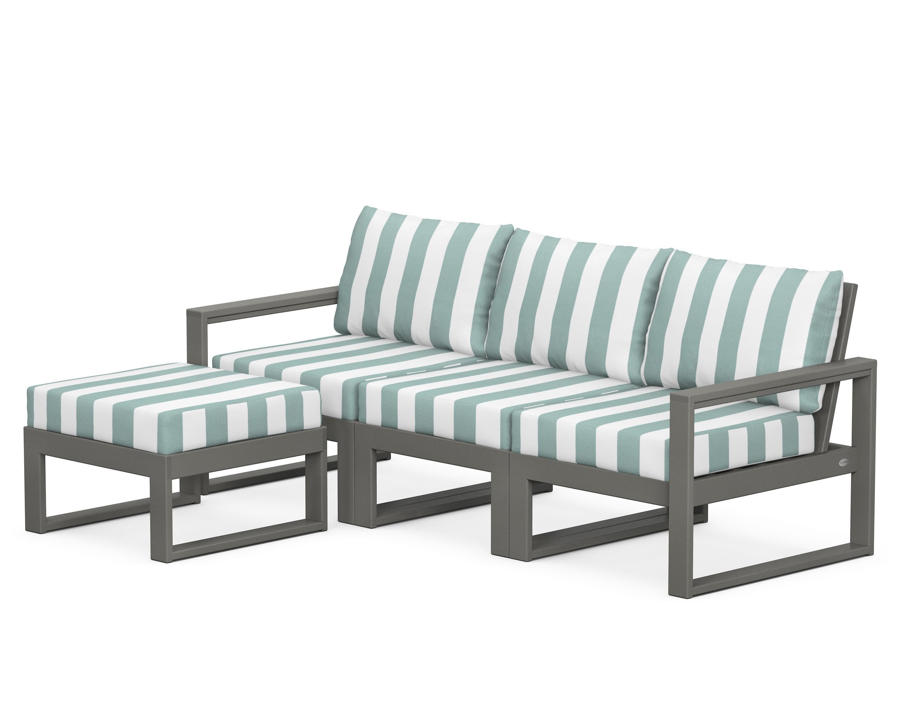 EDGE 4-Piece Modular Deep Seating Set with Ottoman in Slate Grey / Cabana Stripe Glacier Spa