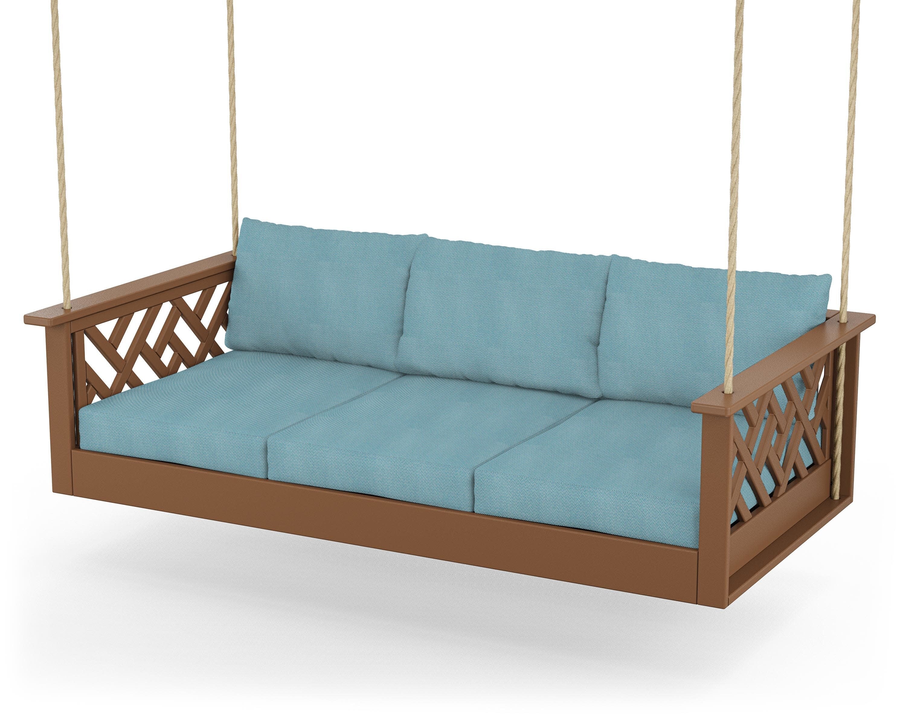 Chippendale Daybed Swing in Teak / Lattice Sky Blue
