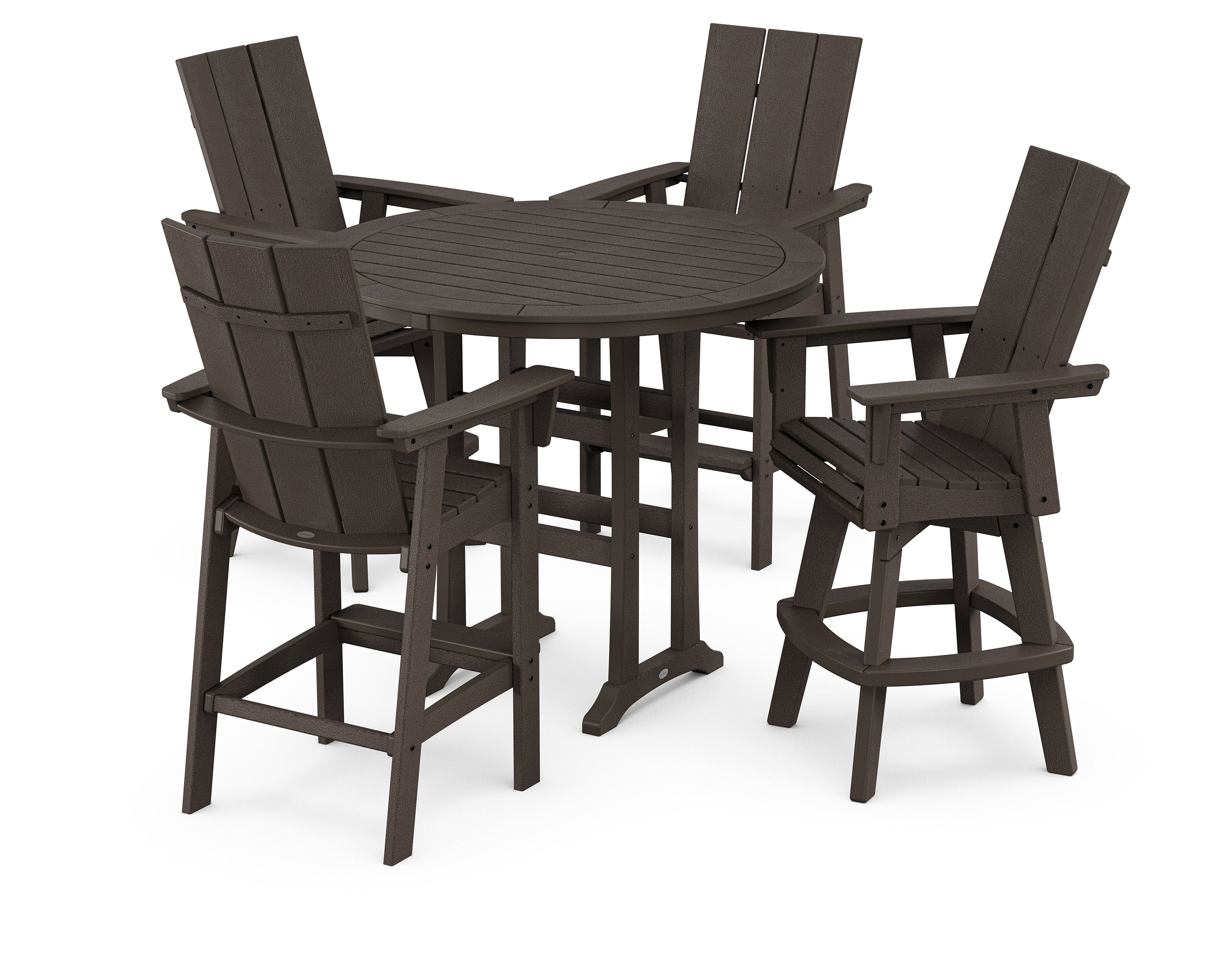 Modern Adirondack 5-Piece Nautical Trestle Round Bar Set with Swivels in Vintage Coffee