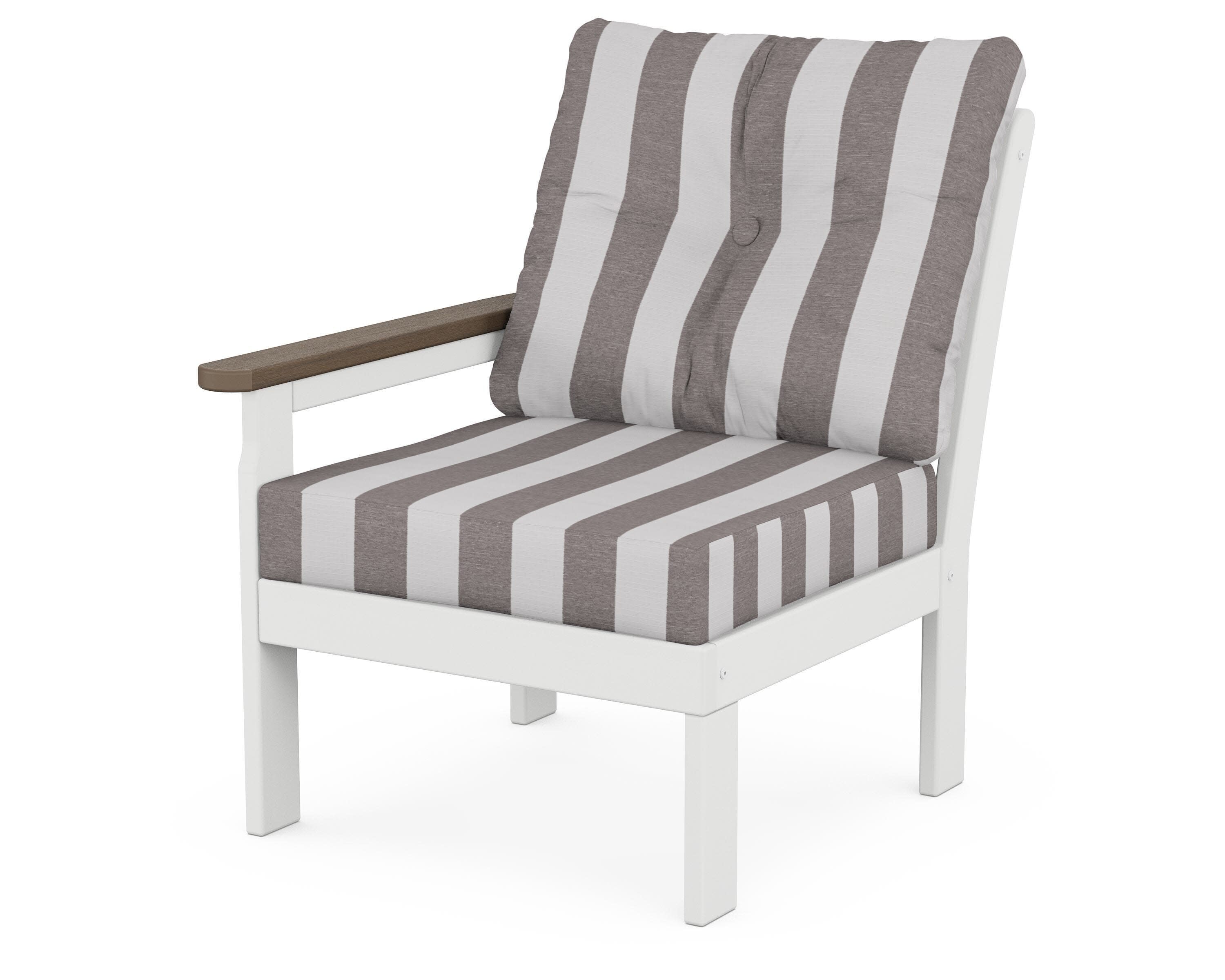 Vineyard Modular Left Arm Chair in White / Kona / Cabana Stripe Grey Mist