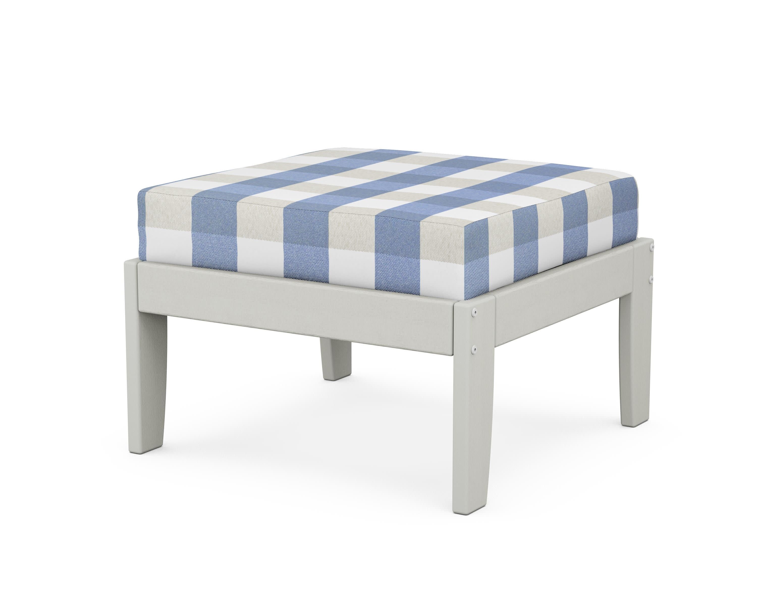 Modular Ottoman - Classic in Vintage White / Buffalo Plaid Sky Blue