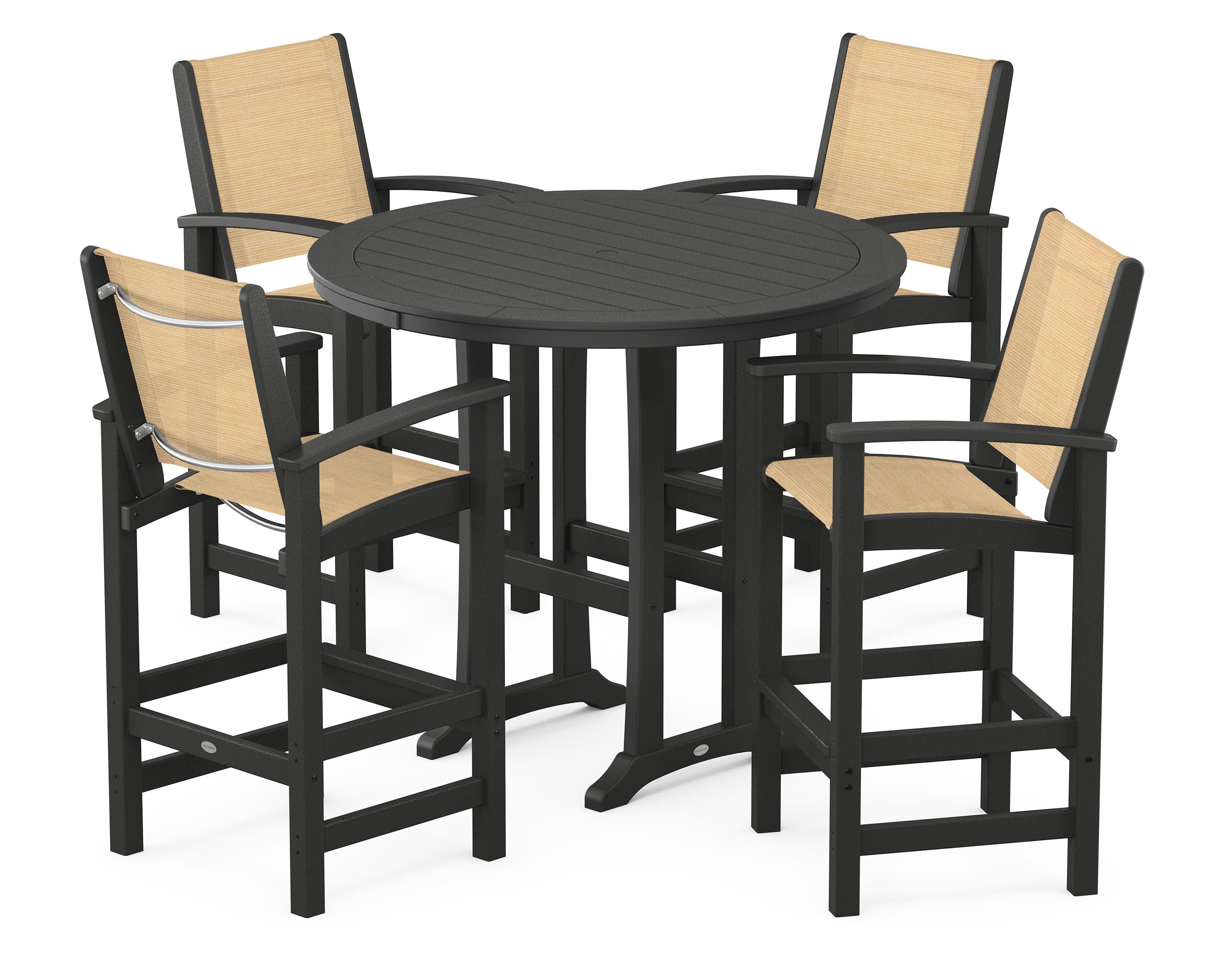 Coastal 5-Piece Nautical Trestle Bar Set in Black / Dupioni Apricot Sling