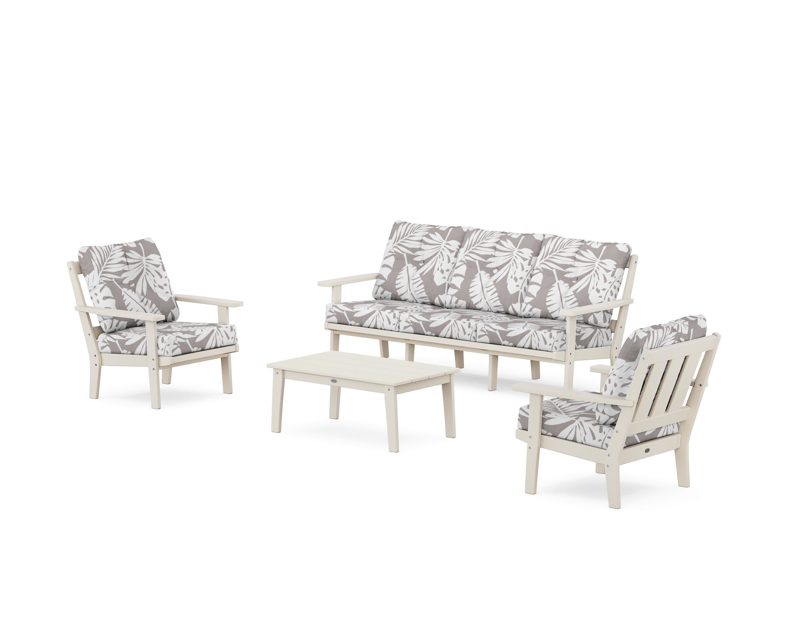 Oxford 4-Piece Deep Seating Set with Sofa in Sand / Leaf Grey Mist