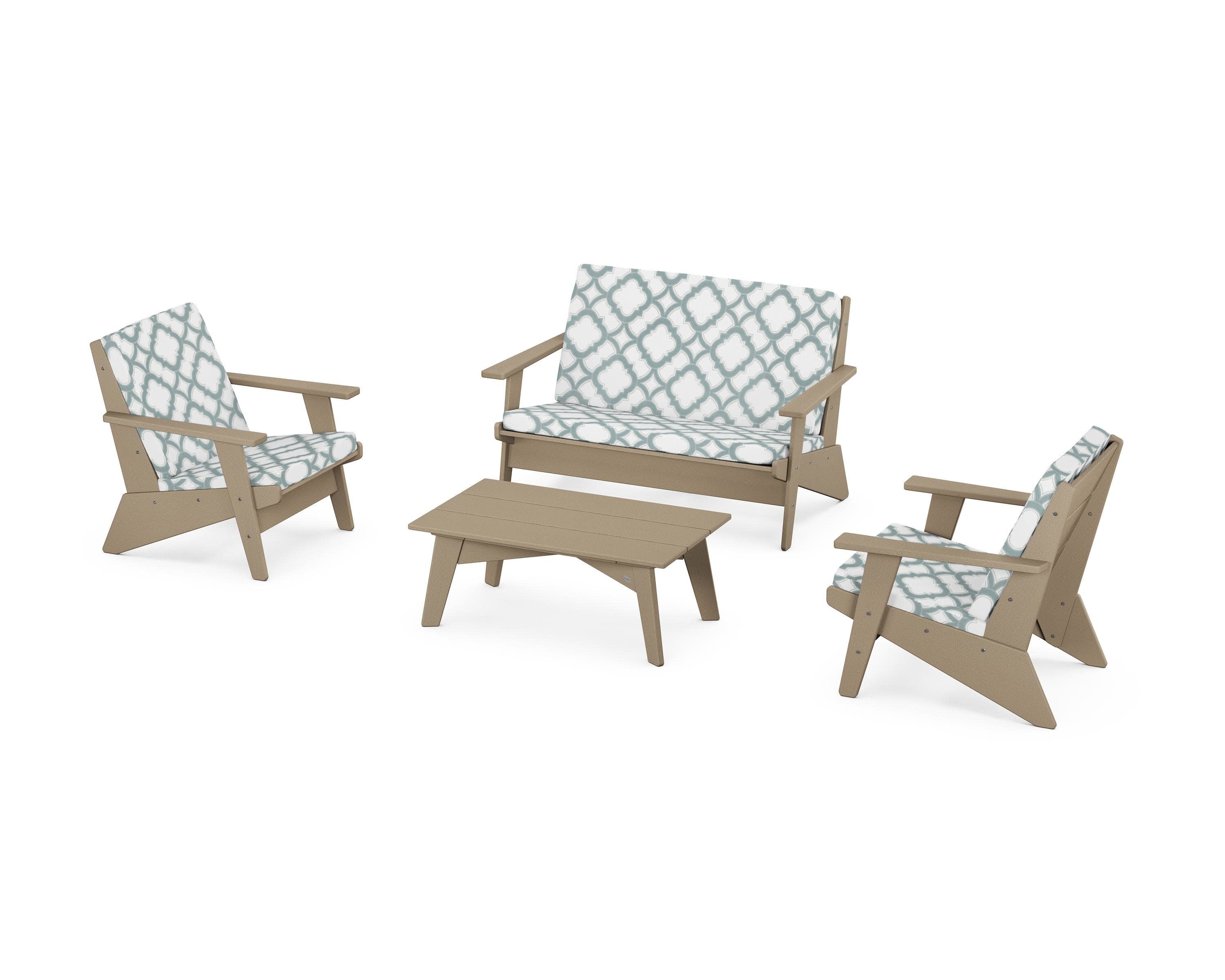 Riviera Modern Lounge 4-Piece Set in Vintage Sahara / Trellis Glacier Spa
