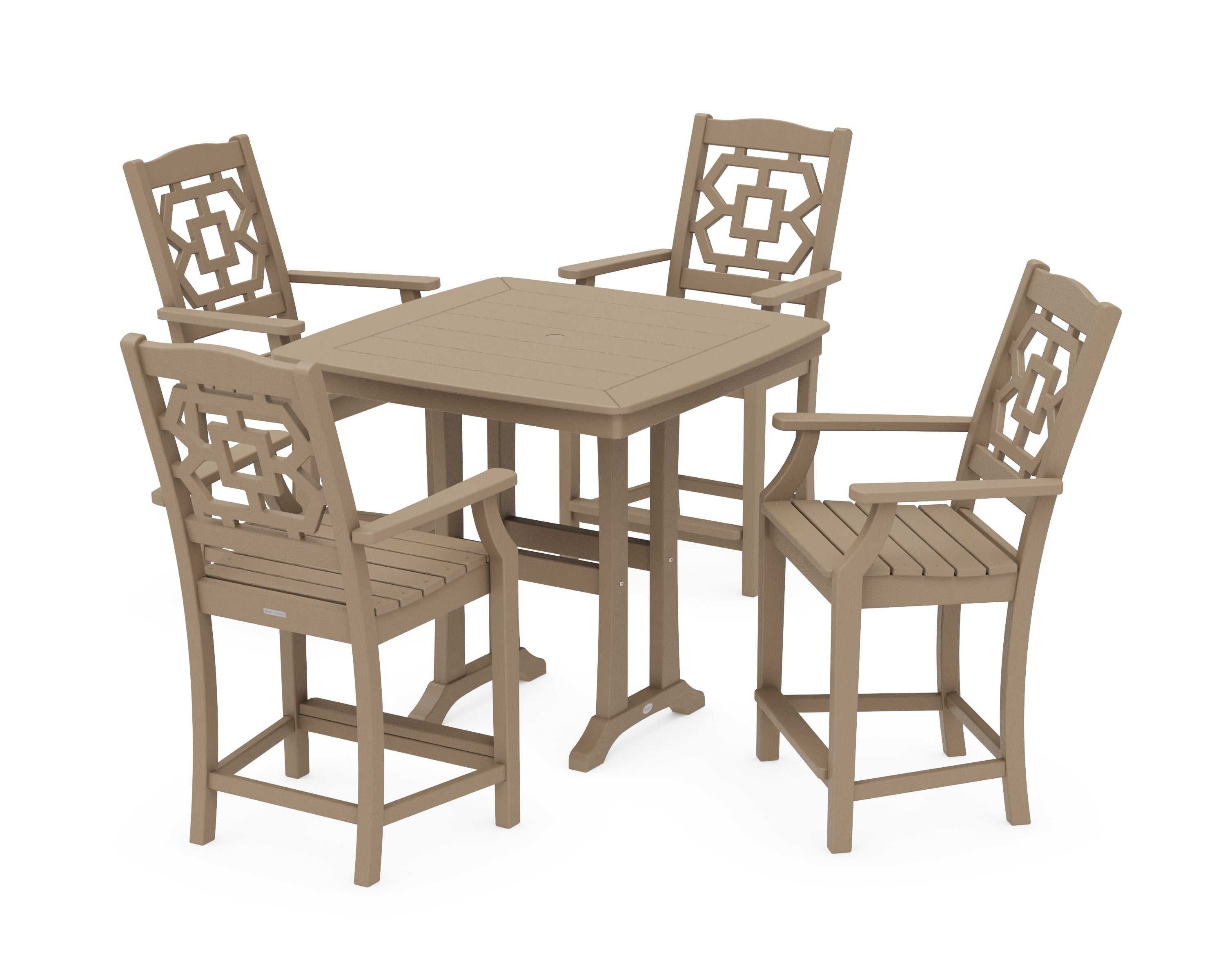 Chinoiserie 5-Piece Counter Set with Trestle Legs in Vintage Sahara