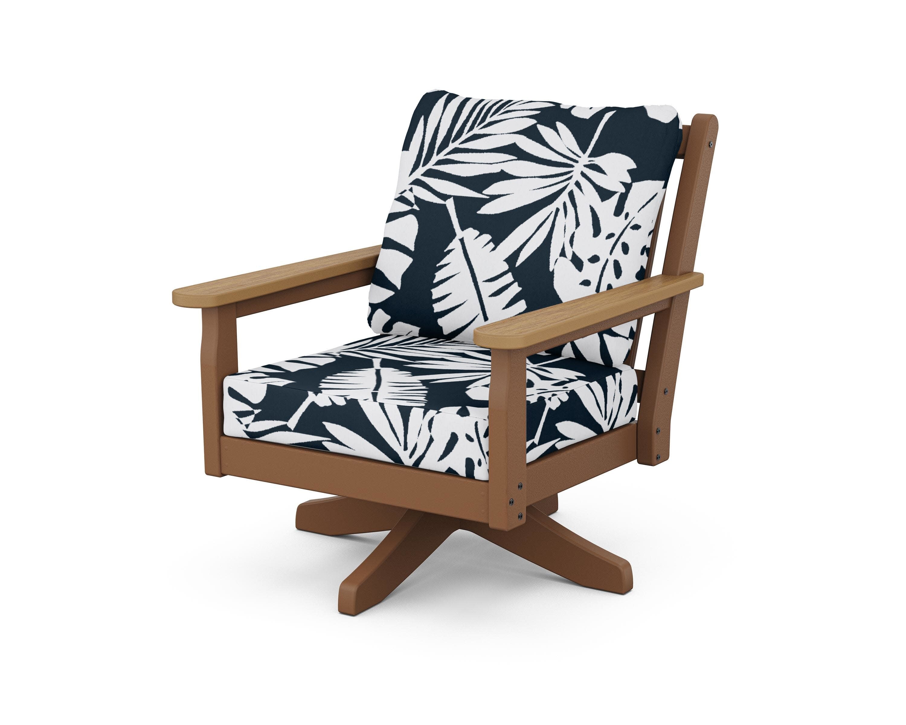 Chippendale Deep Seating Swivel Chair in Teak / Natural / Leaf Marine Indigo