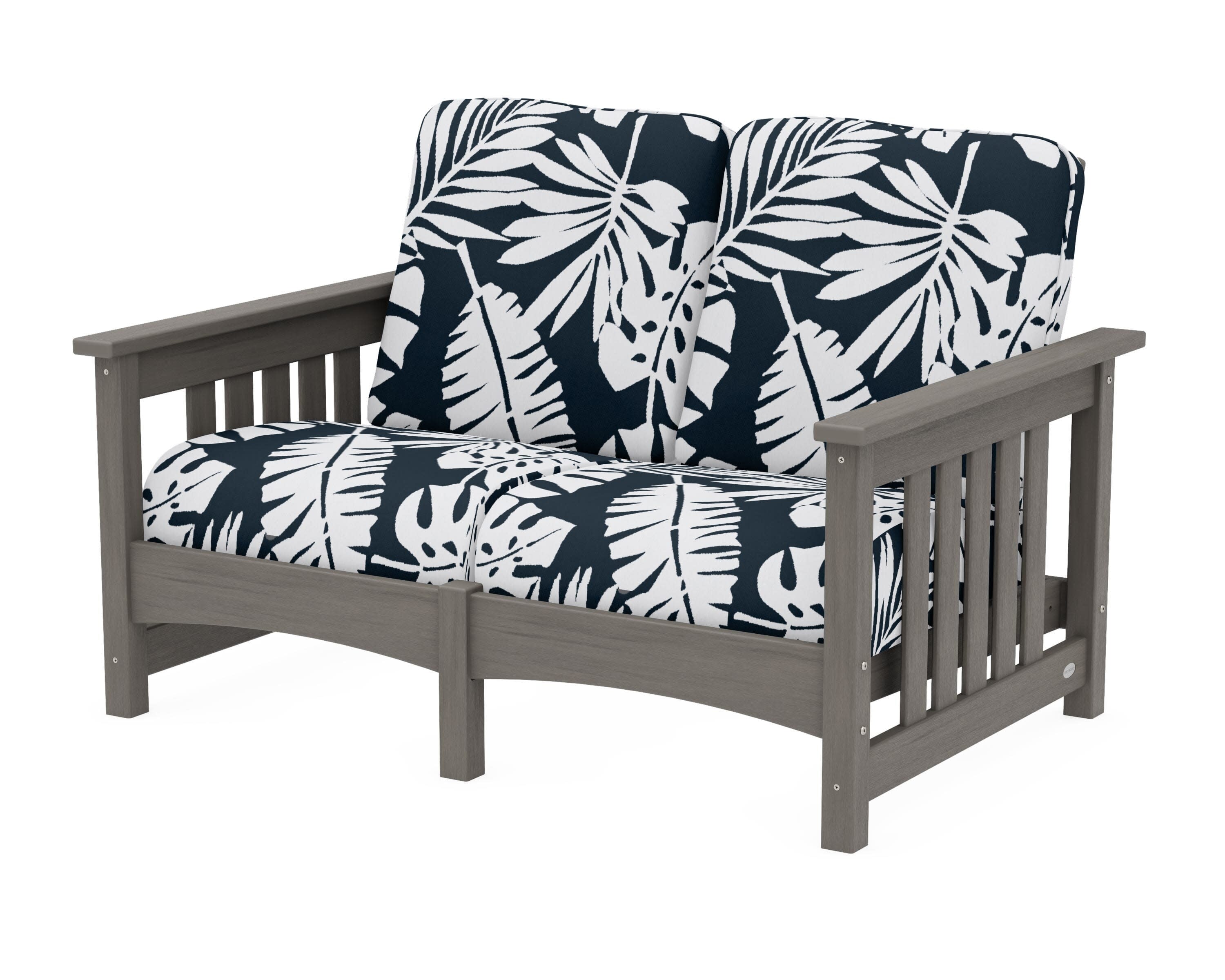 Club Mission Loveseat in Driftwood / Leaf Marine Indigo