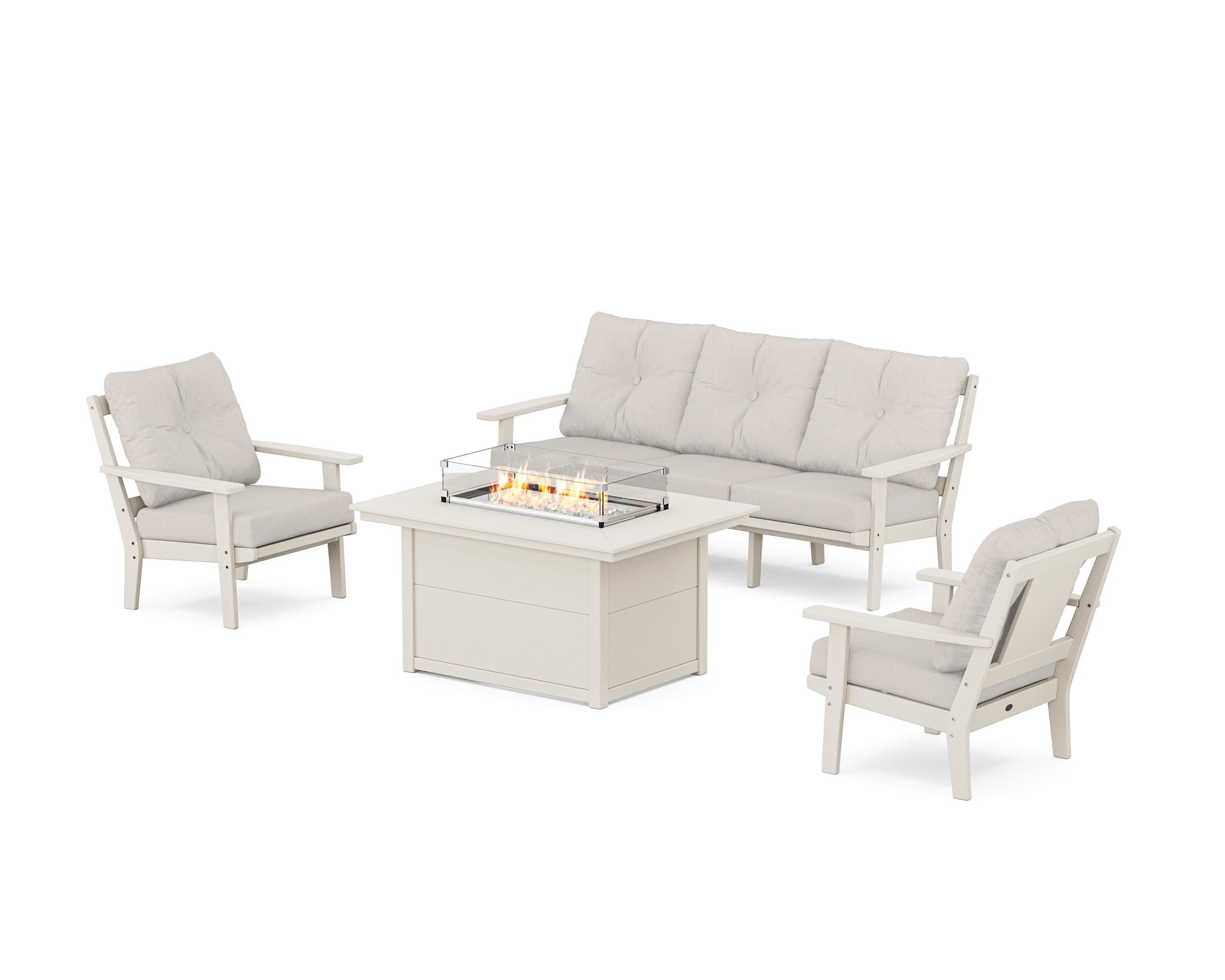 Prairie Deep Seating Fire Pit Table Set in Sand / Cast Ash