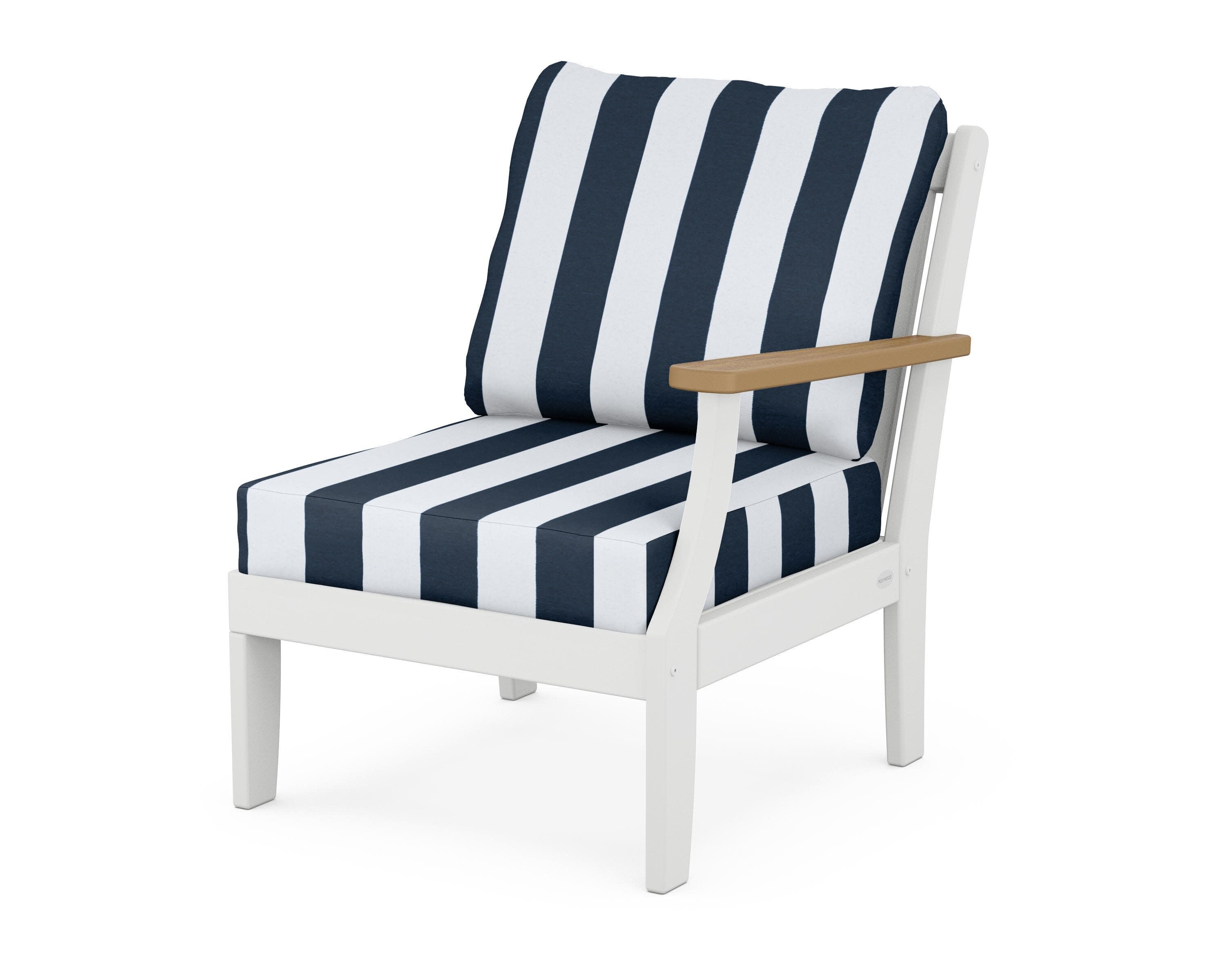 Braxton Modular Right Arm Chair in White / Natural / Cabana Stripe Marine Indigo