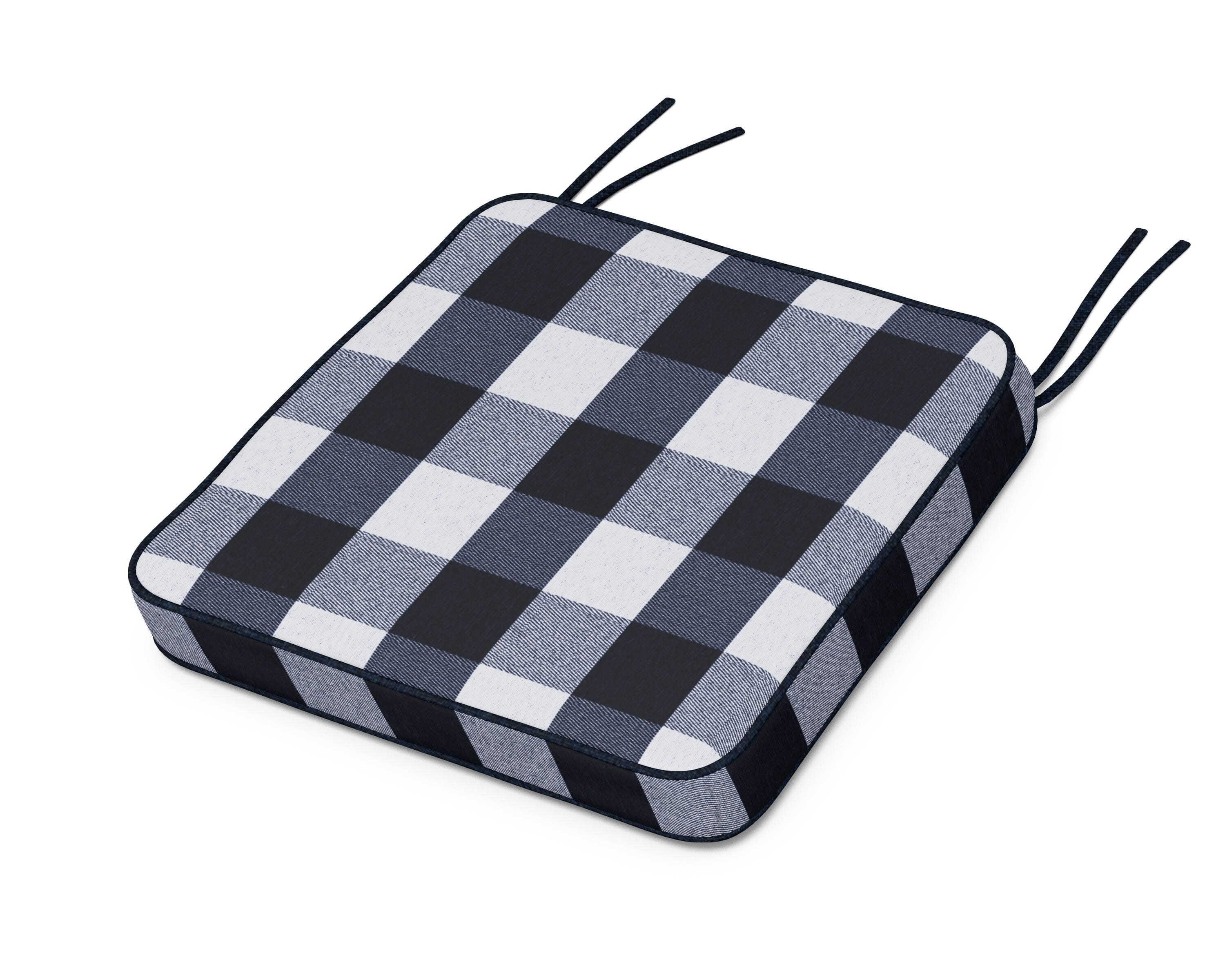 Chinoiserie Side Chair Seat Cushion in Buffalo Plaid Marine Indigo