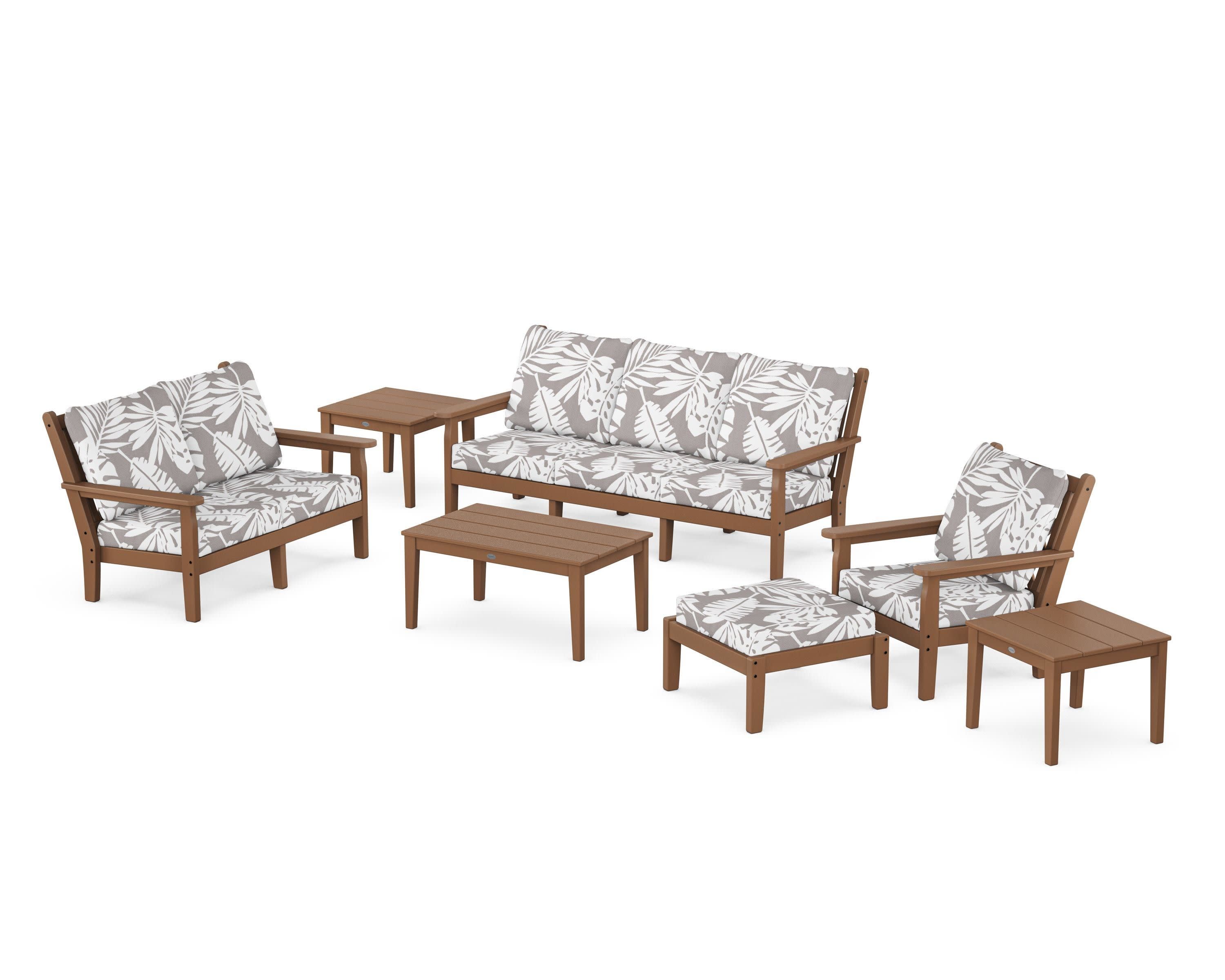 Chippendale 7-Piece Deep Seating Set in Teak / Leaf Grey Mist