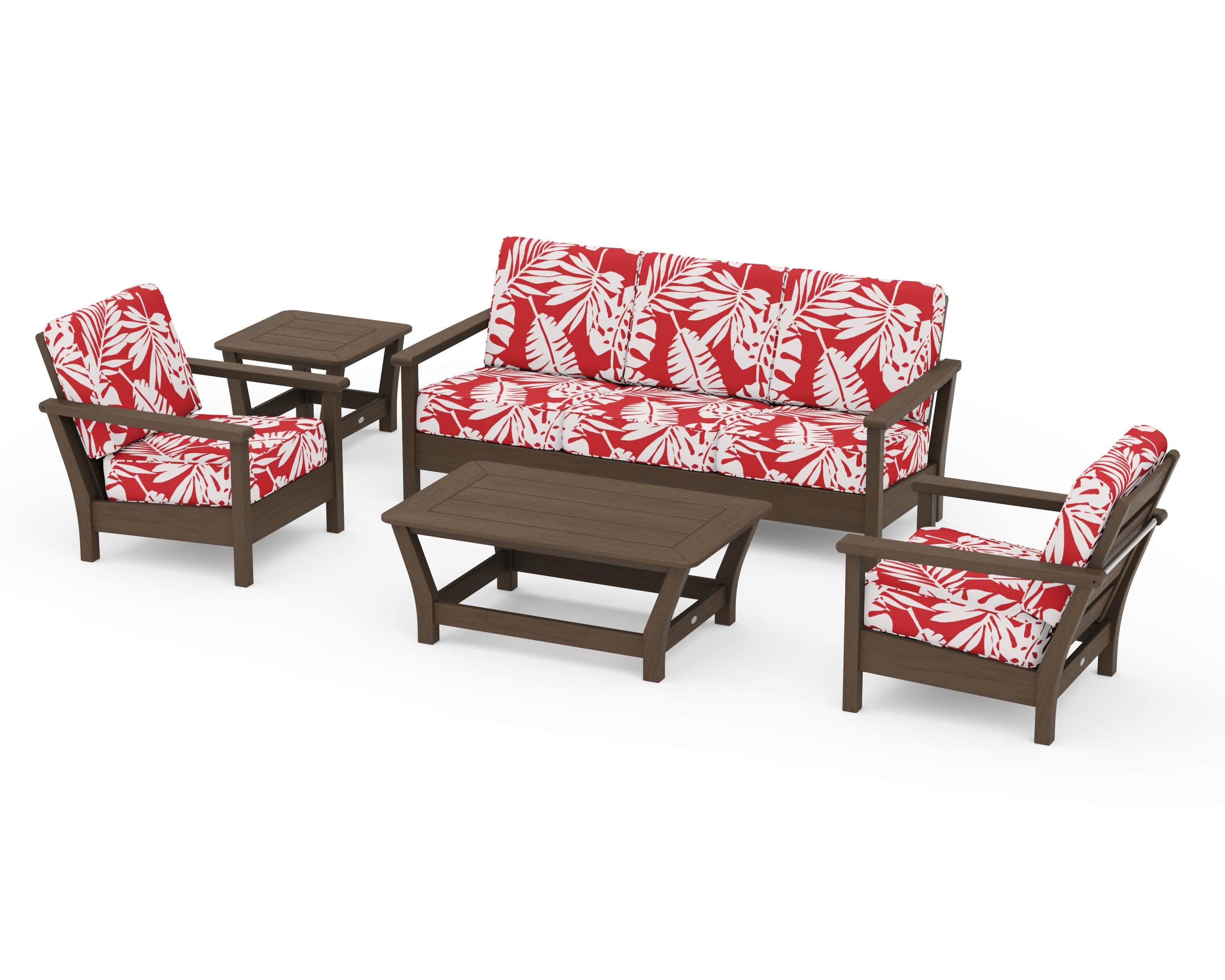 Harbour 5-Piece Deep Seating Set in Kona / Leaf Crimson