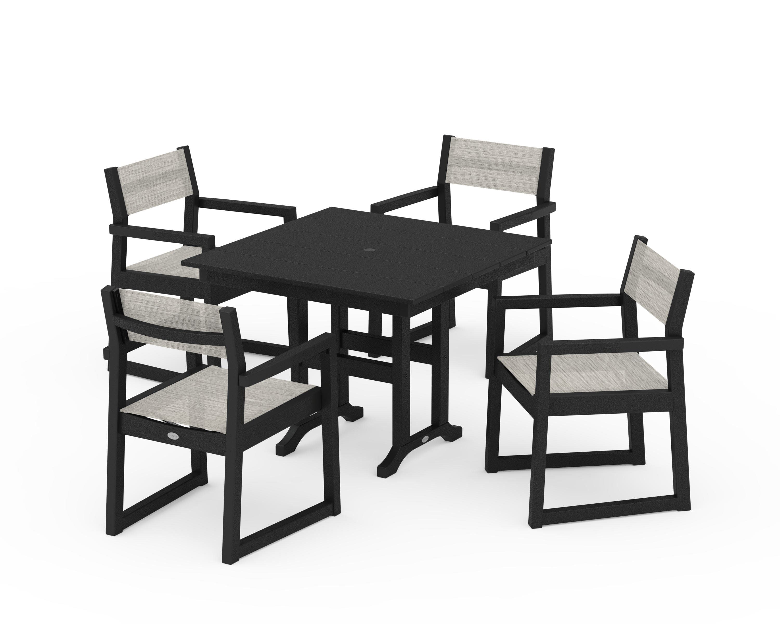 EDGE Sling Arm Chair 5-Piece Farmhouse Dining Set in Black / Birch Sling