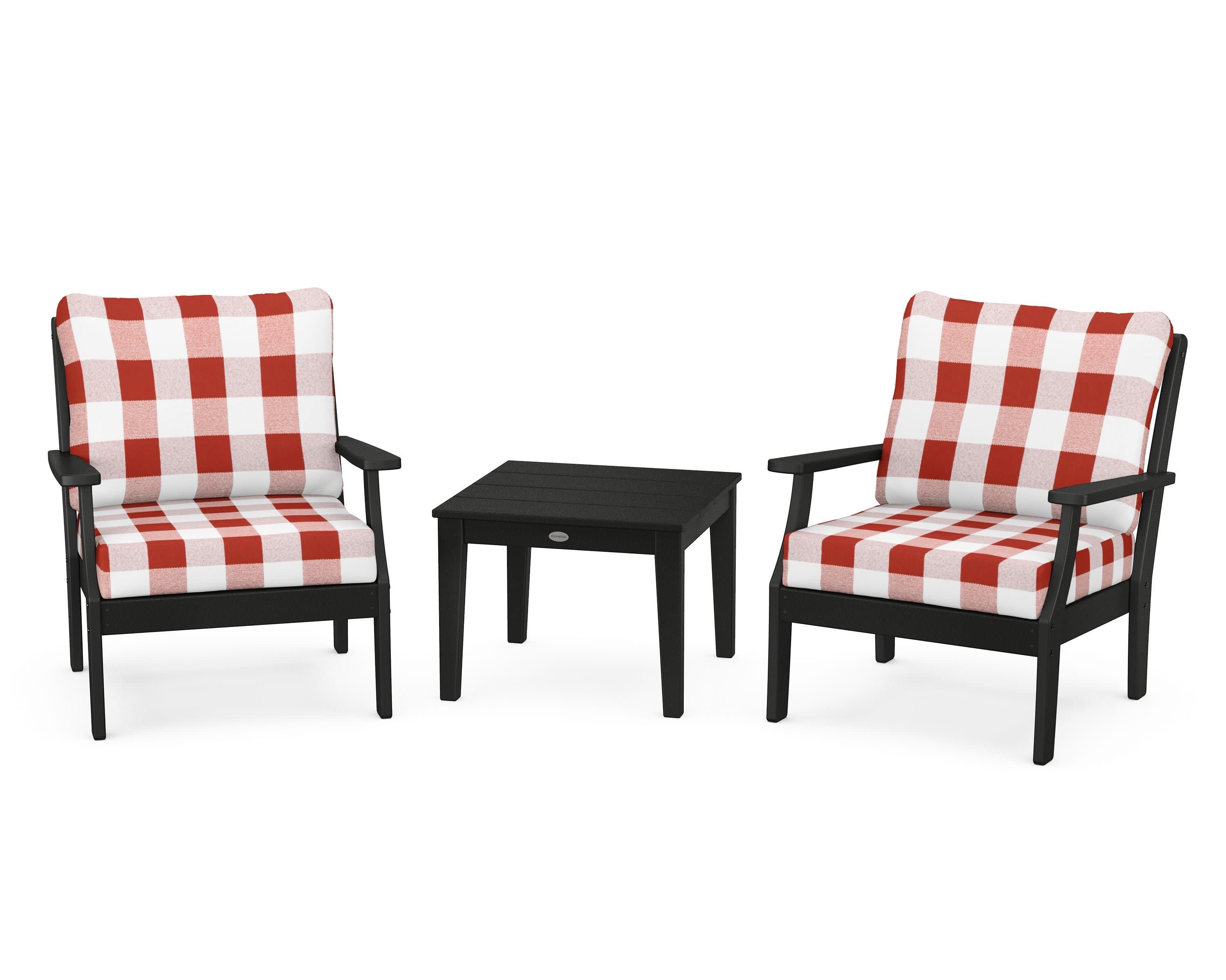 Braxton 3-Piece Deep Seating Set in Black / Buffalo Plaid Crimson