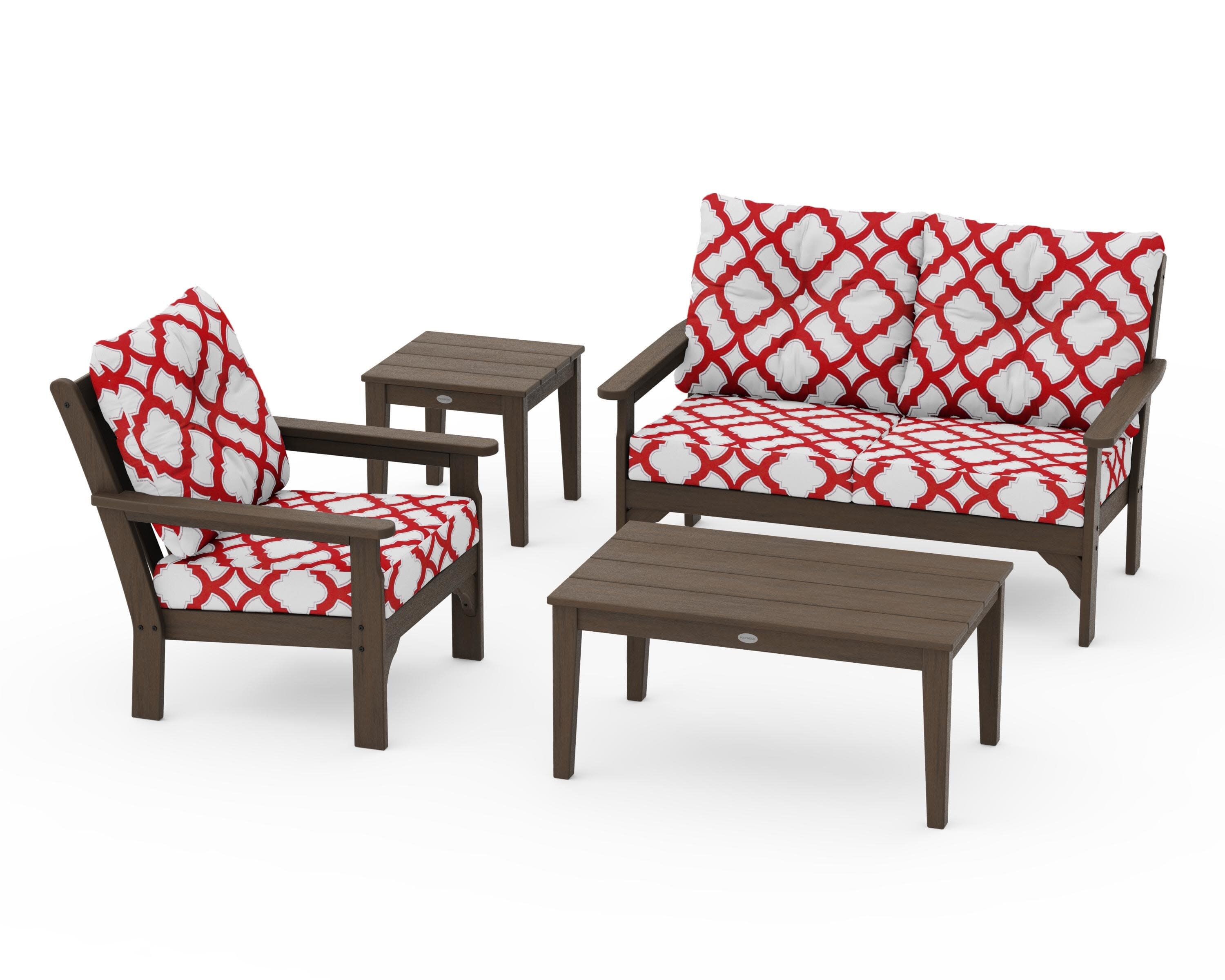 Vineyard 4-Piece Deep Seating Set in Kona / Trellis Crimson