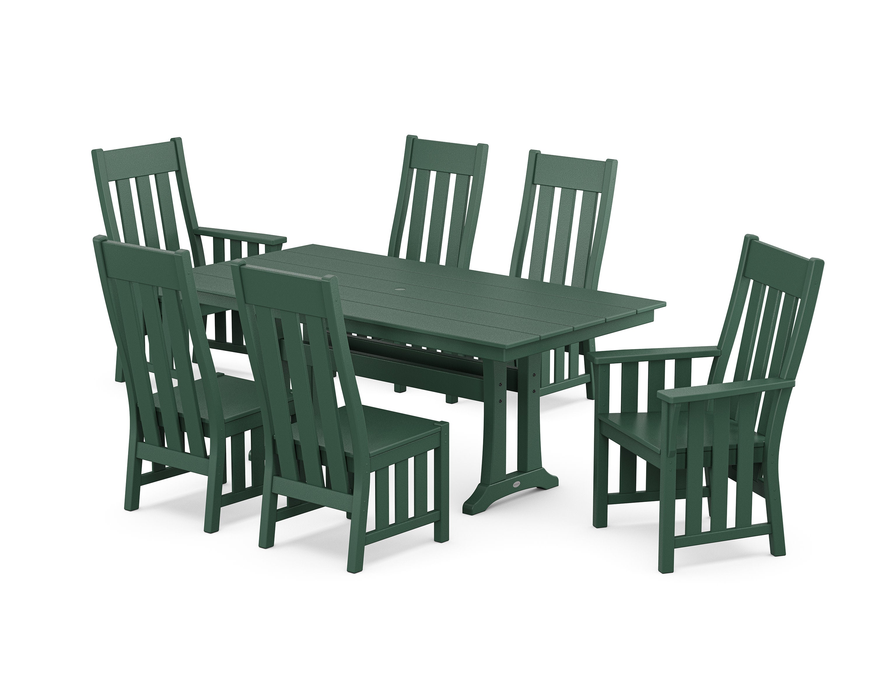 Acadia 7-Piece Farmhouse Dining Set with Trestle Legs in Green