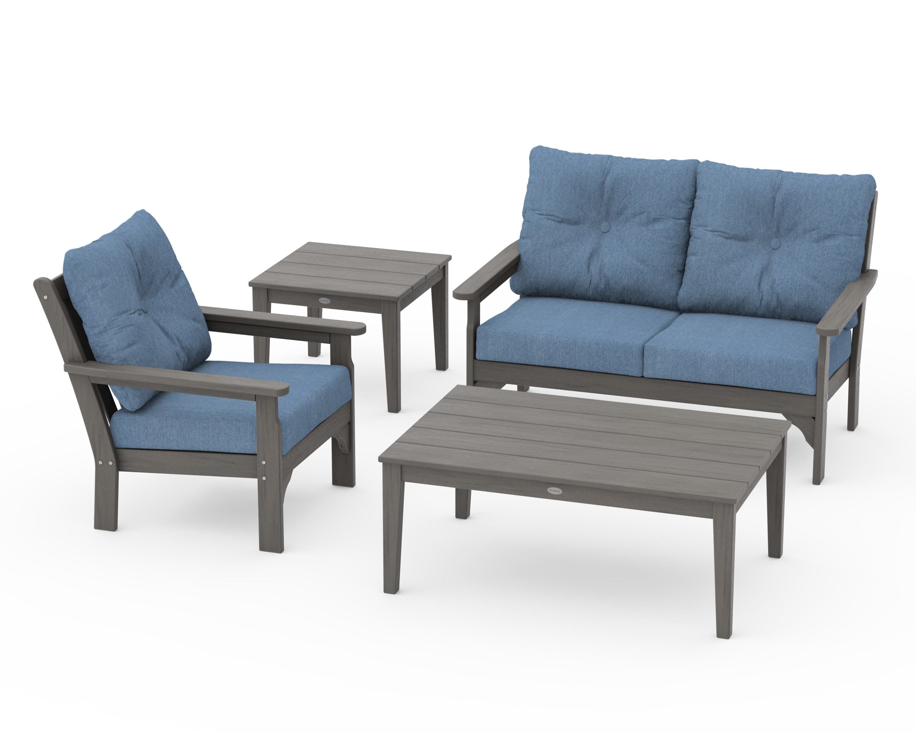 Vineyard 4-Piece Deep Seating Set in Driftwood / Sky Blue