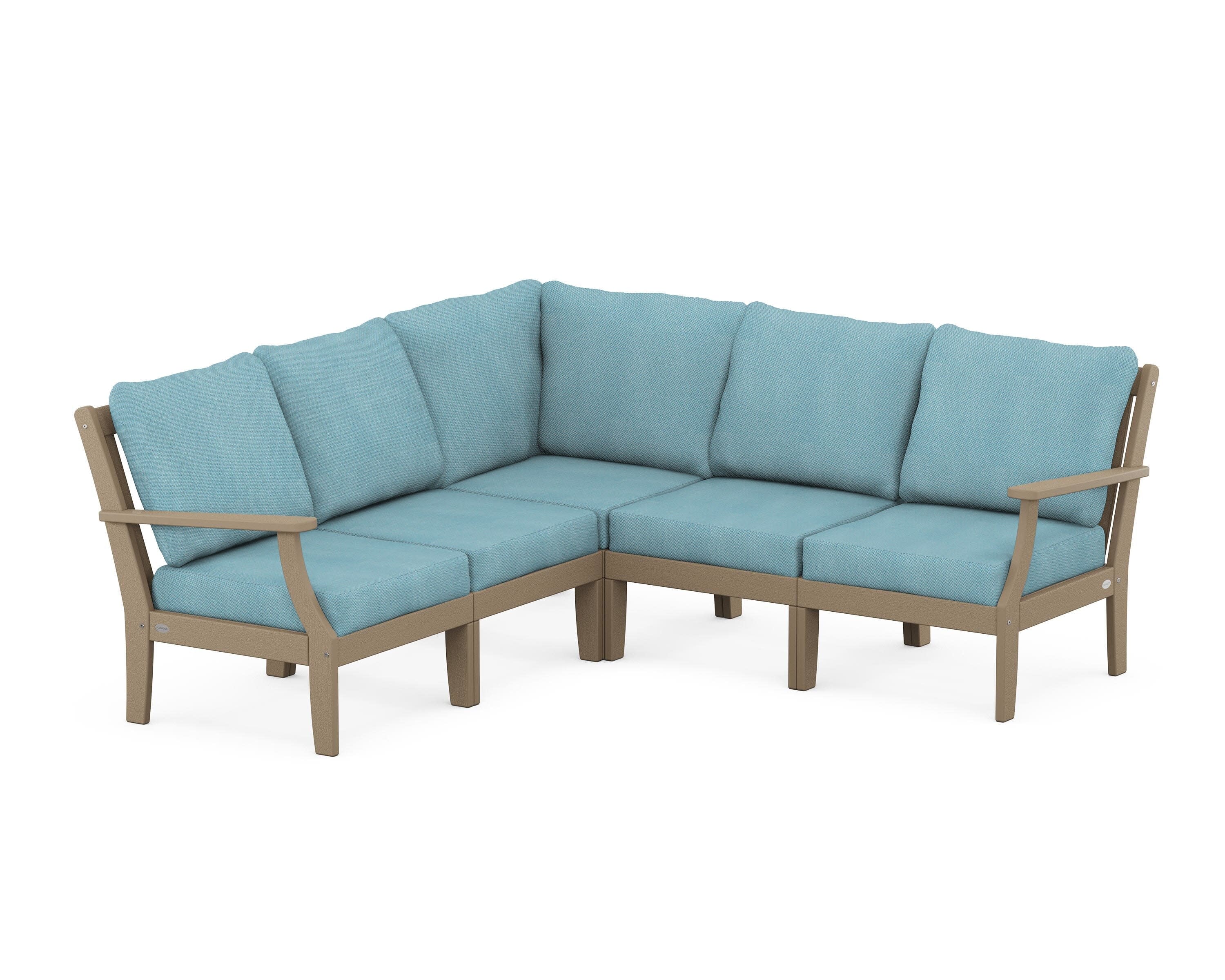 Braxton Modular 5-Piece Deep Seating Set in Vintage Sahara / Lattice Sky Blue