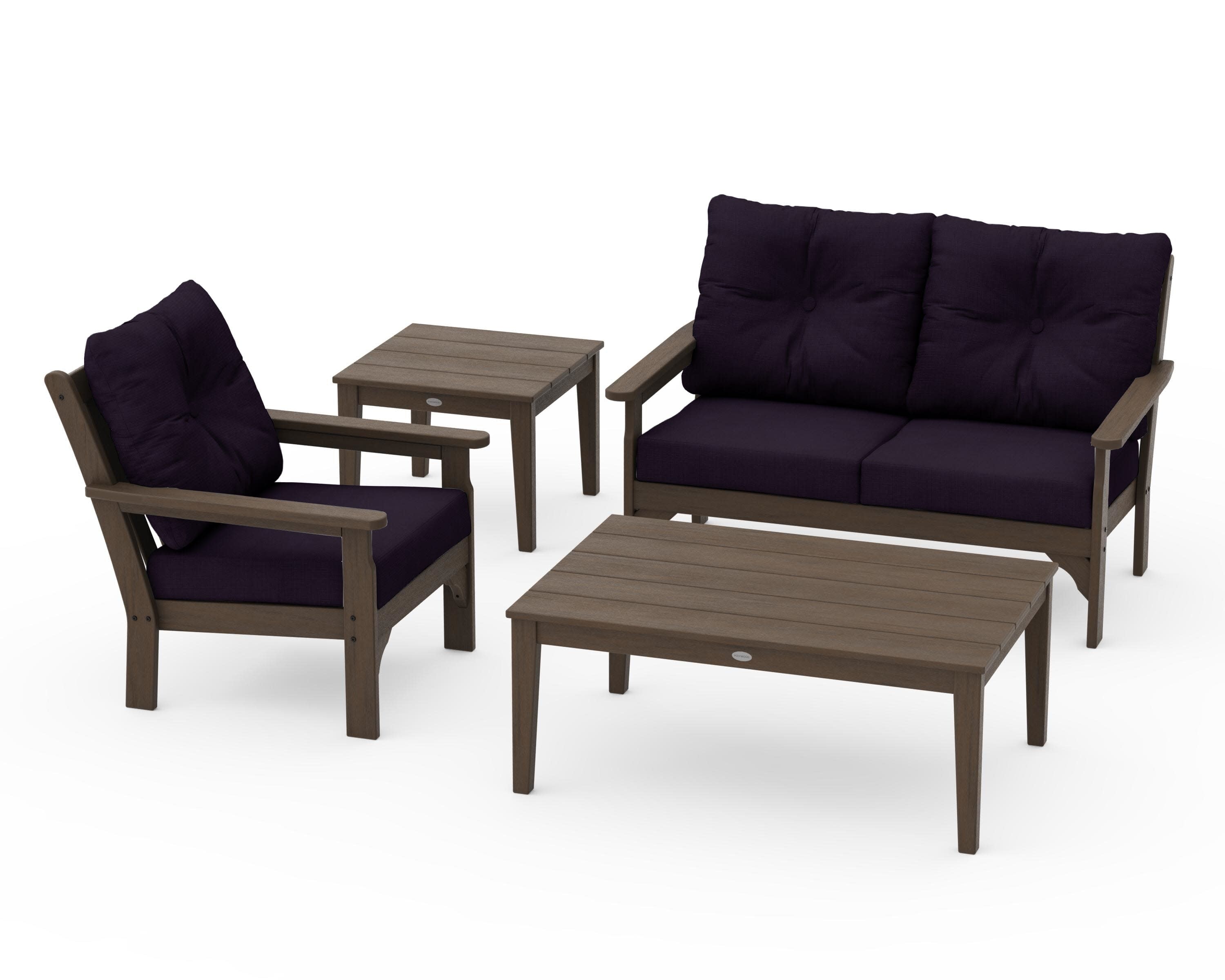 Vineyard 4-Piece Deep Seating Set in Kona / Navy Linen