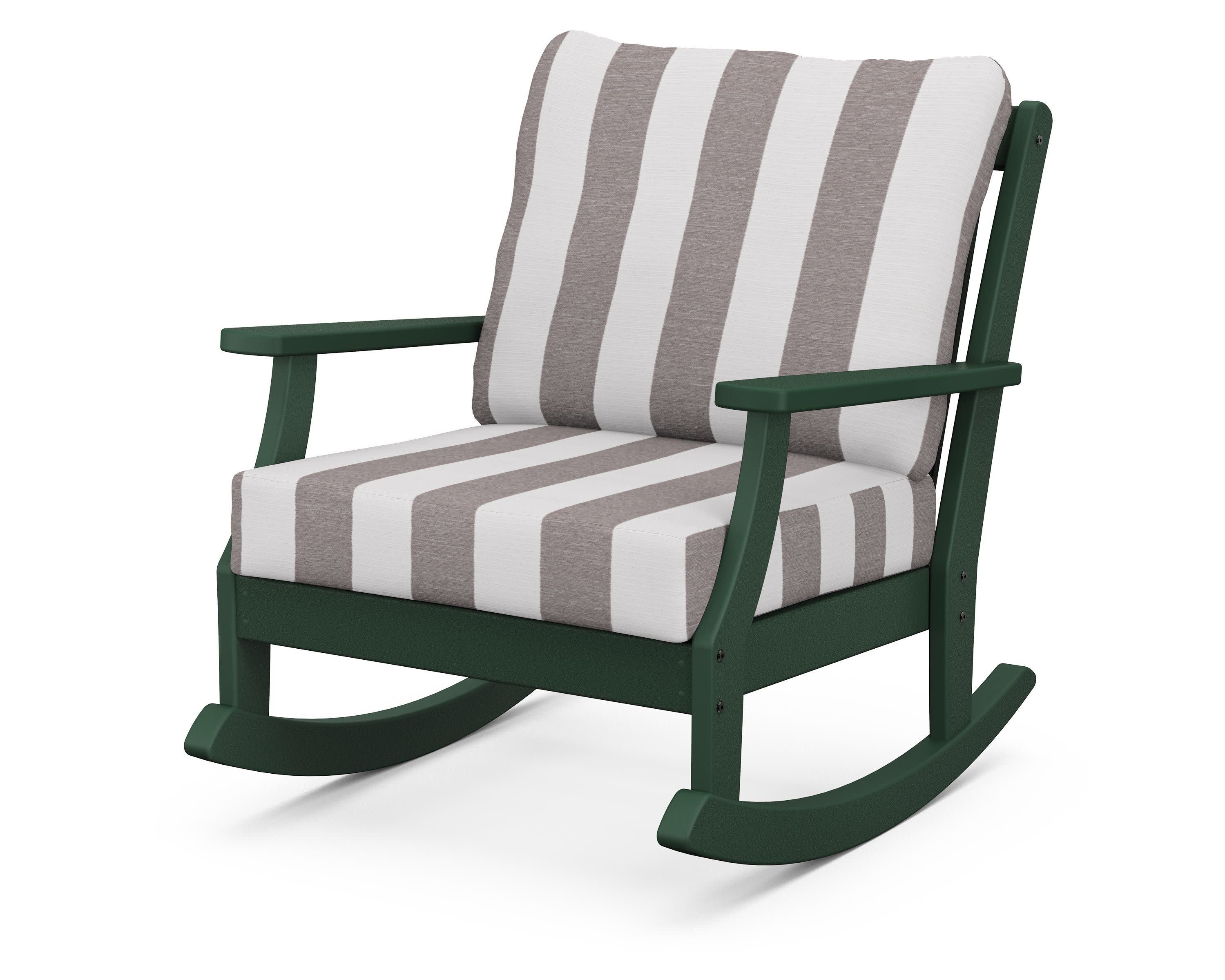 Braxton Deep Seating Rocking Chair in Green / Cabana Stripe Grey Mist