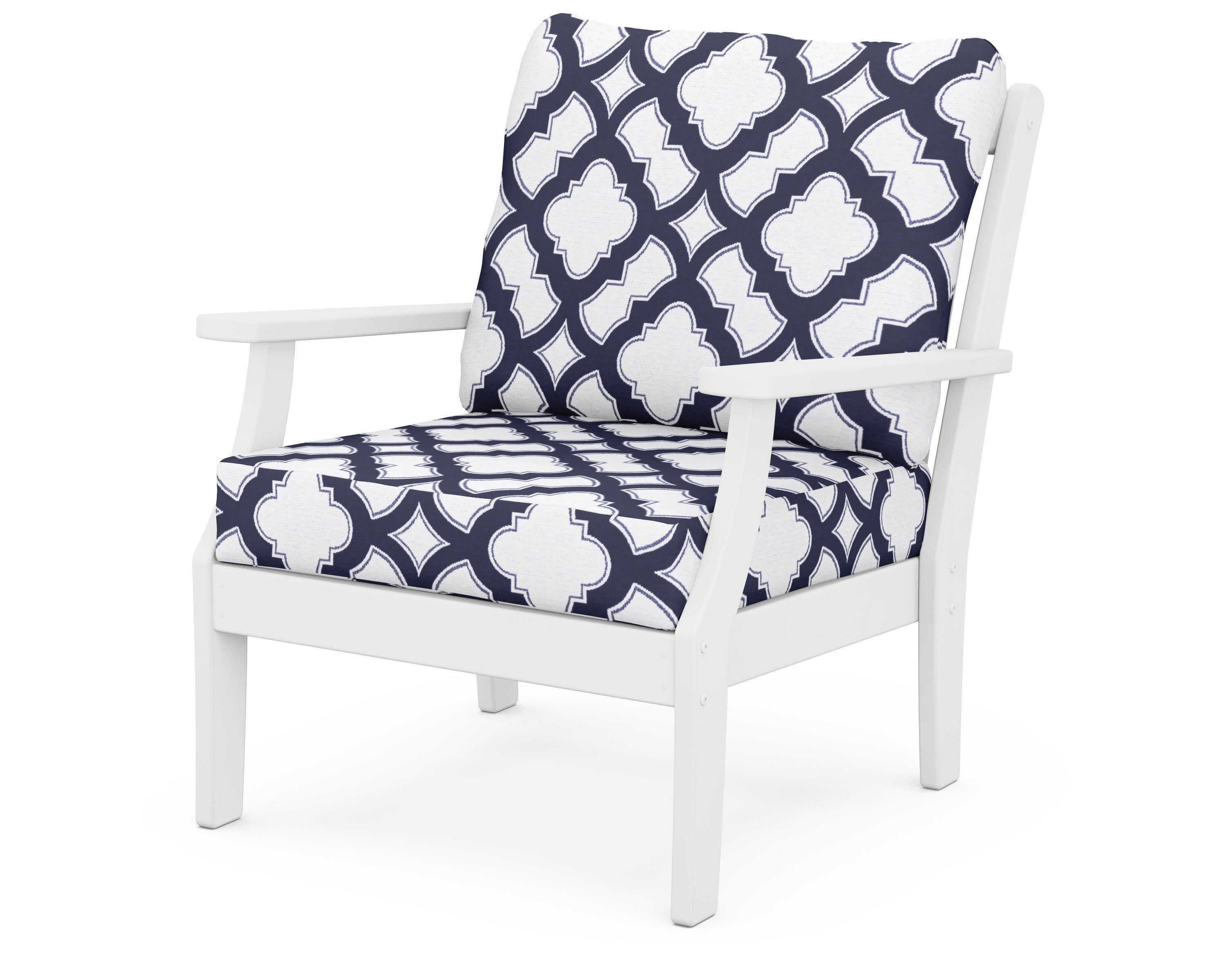 Braxton Deep Seating Chair in White / Trellis Navy