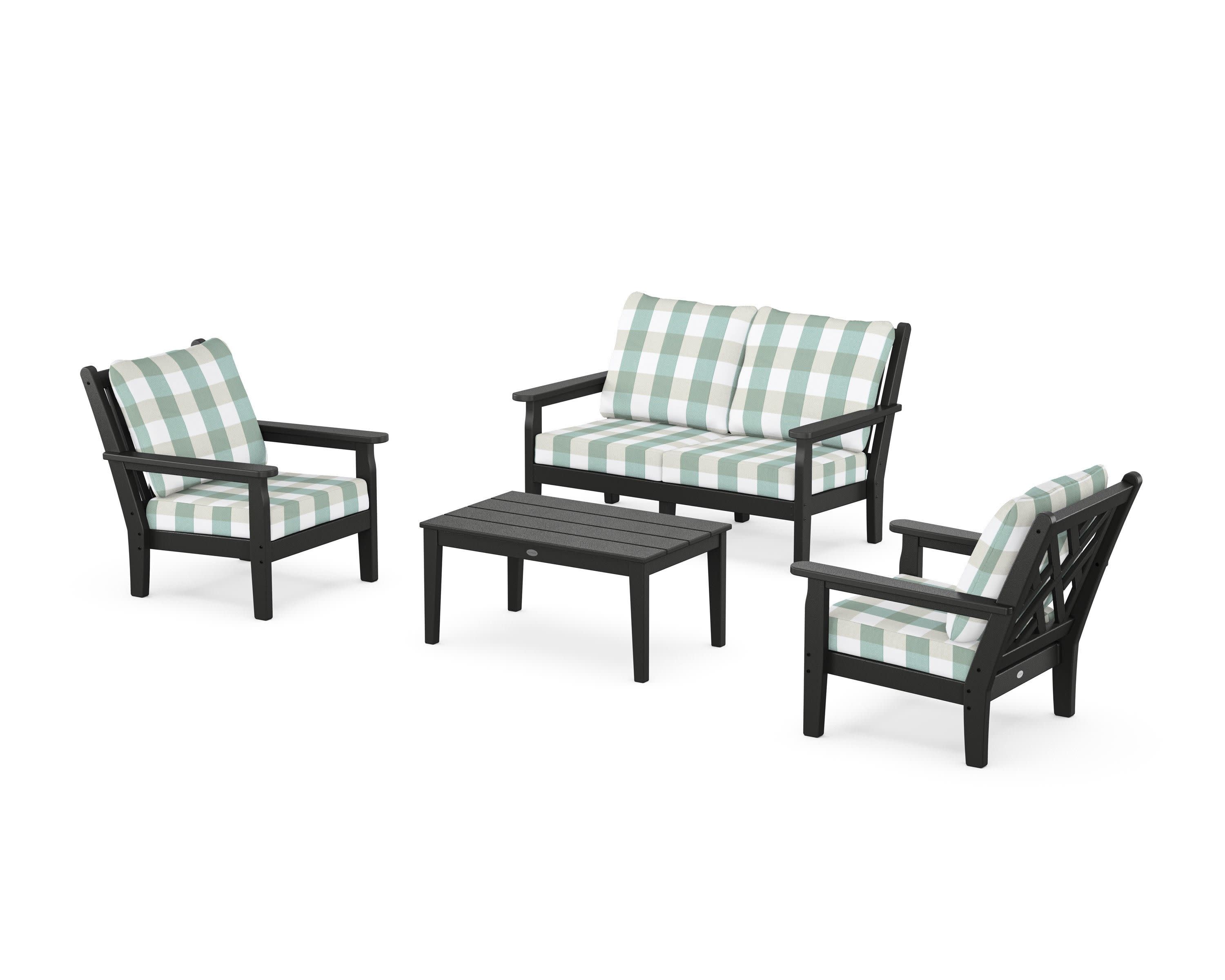 Chippendale 4-Piece Deep Seating Set with Loveseat in Black / Buffalo Plaid Glacier Spa