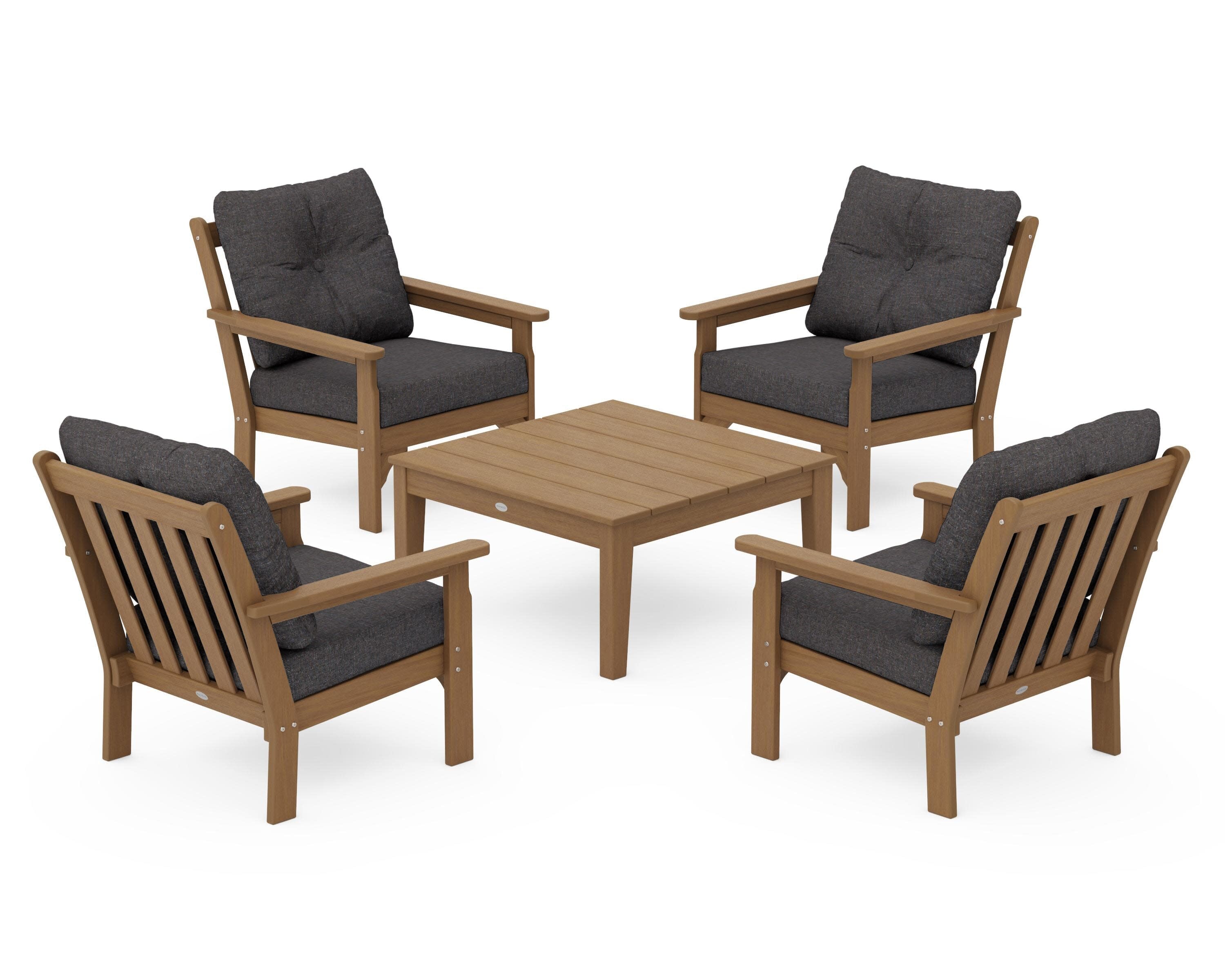 Vineyard 5-Piece Deep Seating Conversation Set in Natural / Ash Charcoal